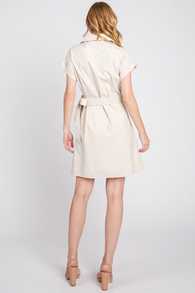 Oatmeal Wrap Front Linen Jacket Dress sold by Pinkblush product image thumbnail 3