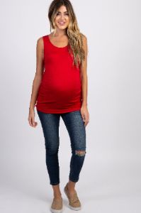 PinkBlush Red Ruched Maternity Tank Top sold by Pinkblush