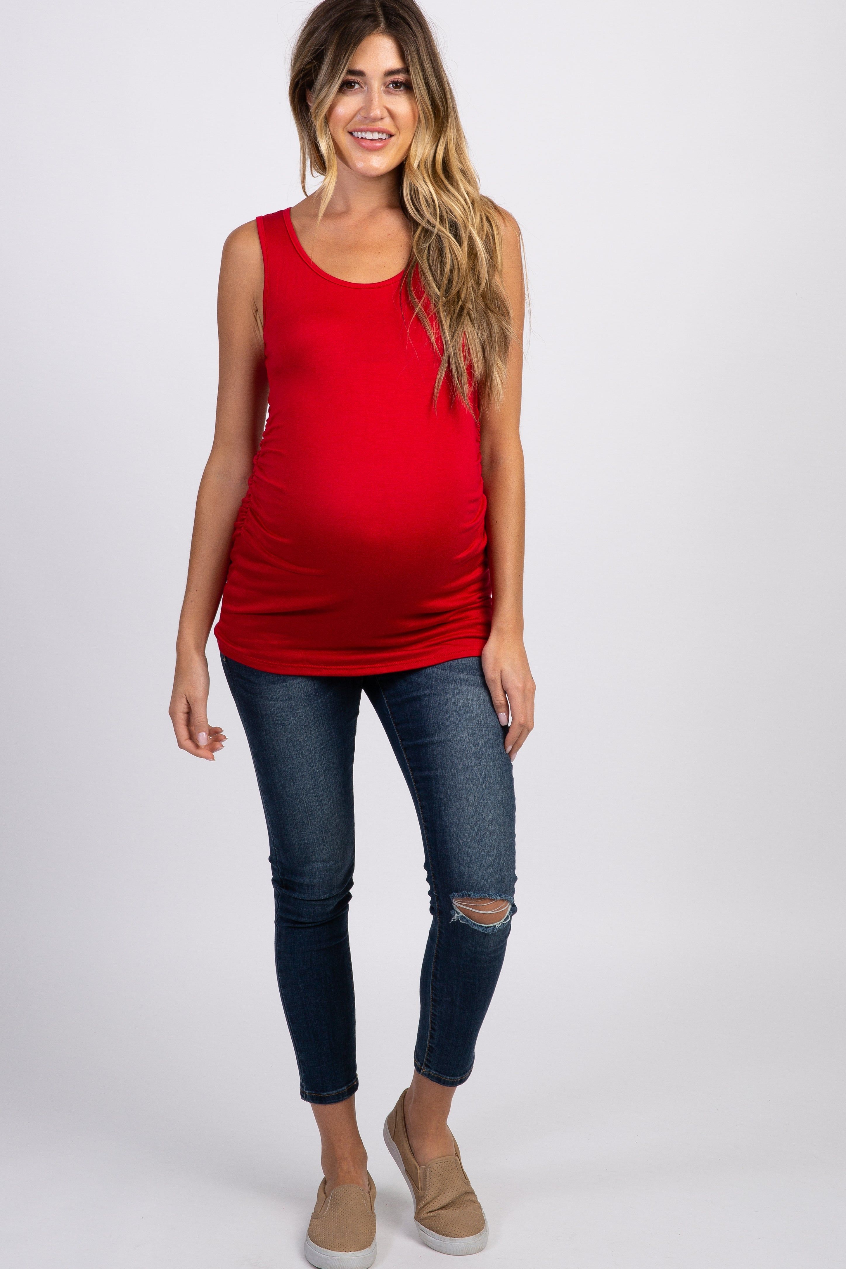 PinkBlush Red Ruched Maternity Tank Top sold by Pinkblush product image thumbnail 4