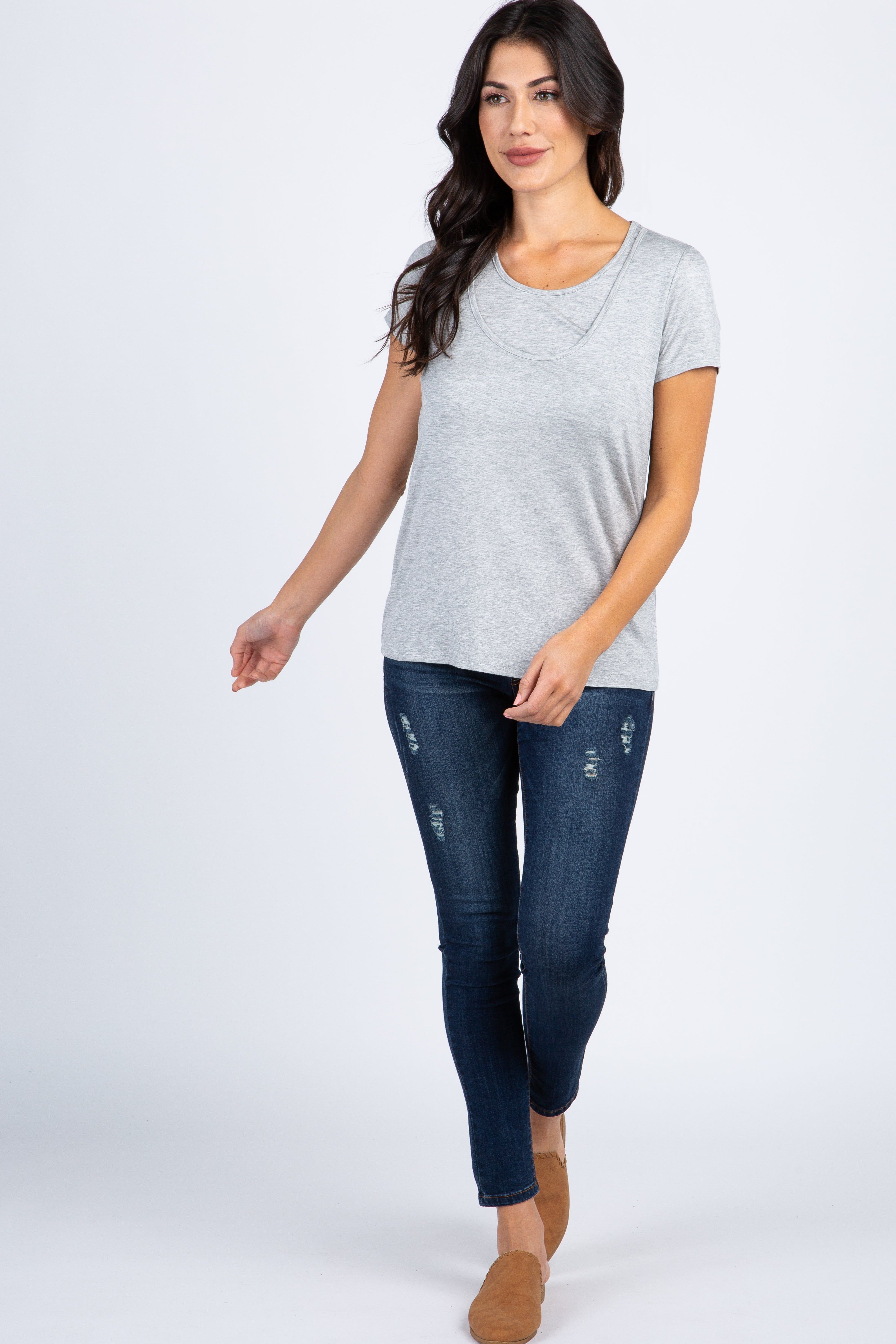 Heather Grey Short Sleeve Nursing Top sold by Pinkblush product image thumbnail 4