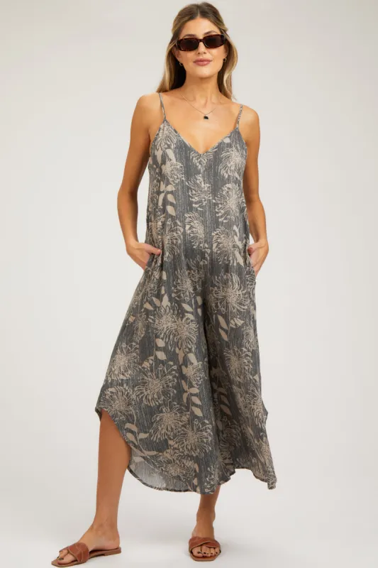 Charcoal Floral Asymmetrical Hem Maternity Jumpsuit sold by Pinkblush