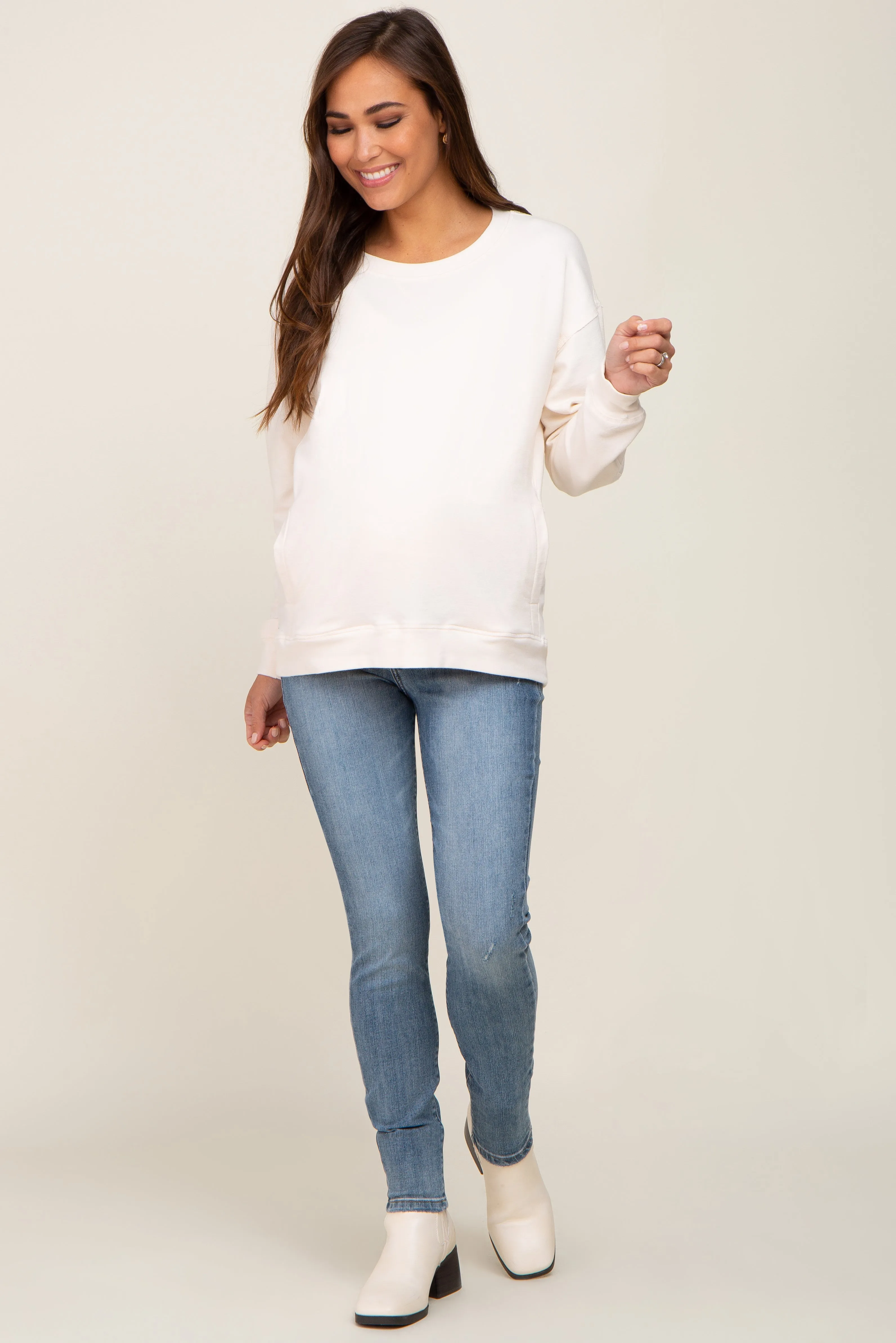 Blue Vintage Wash Maternity Skinny Jeans sold by Pinkblush