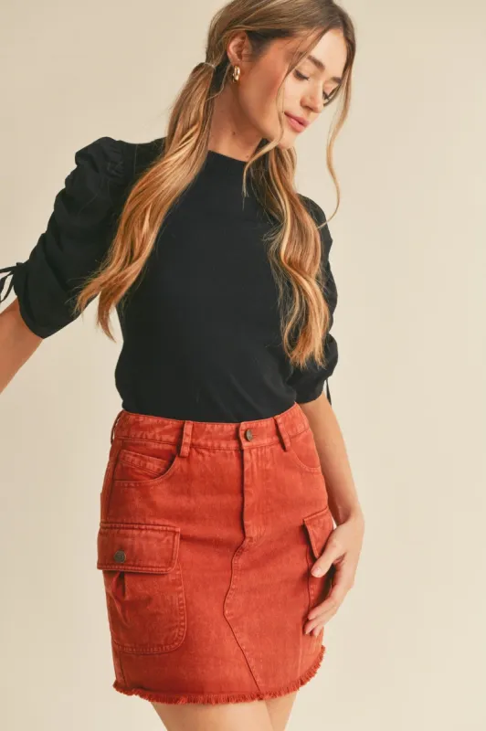 Black Ruched Sleeve Mixed Media Sweater Top sold by Pinkblush