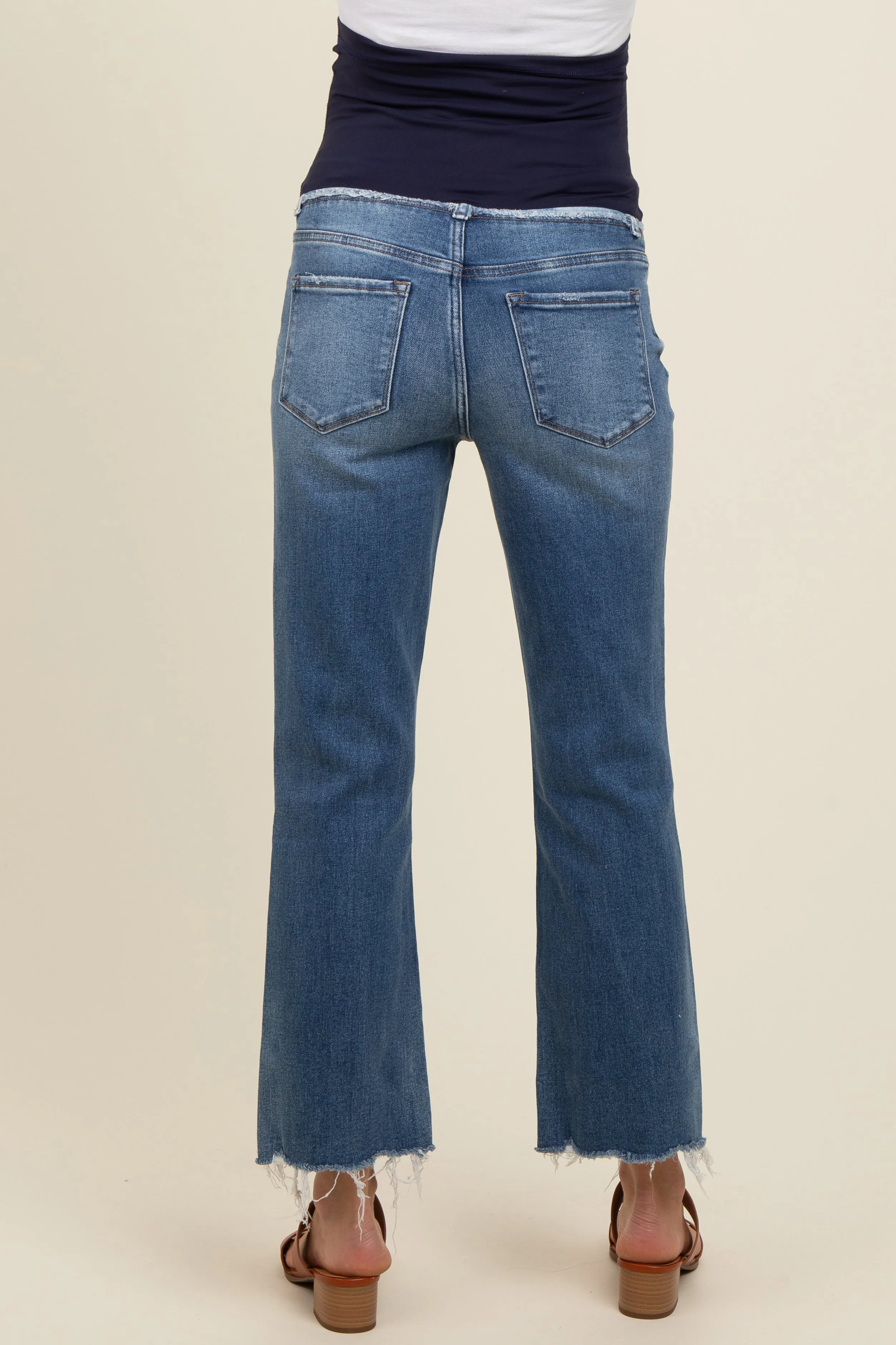 Blue Vintage Wash Raw Hem Crop Flare Maternity Jeans sold by Pinkblush product image thumbnail 5