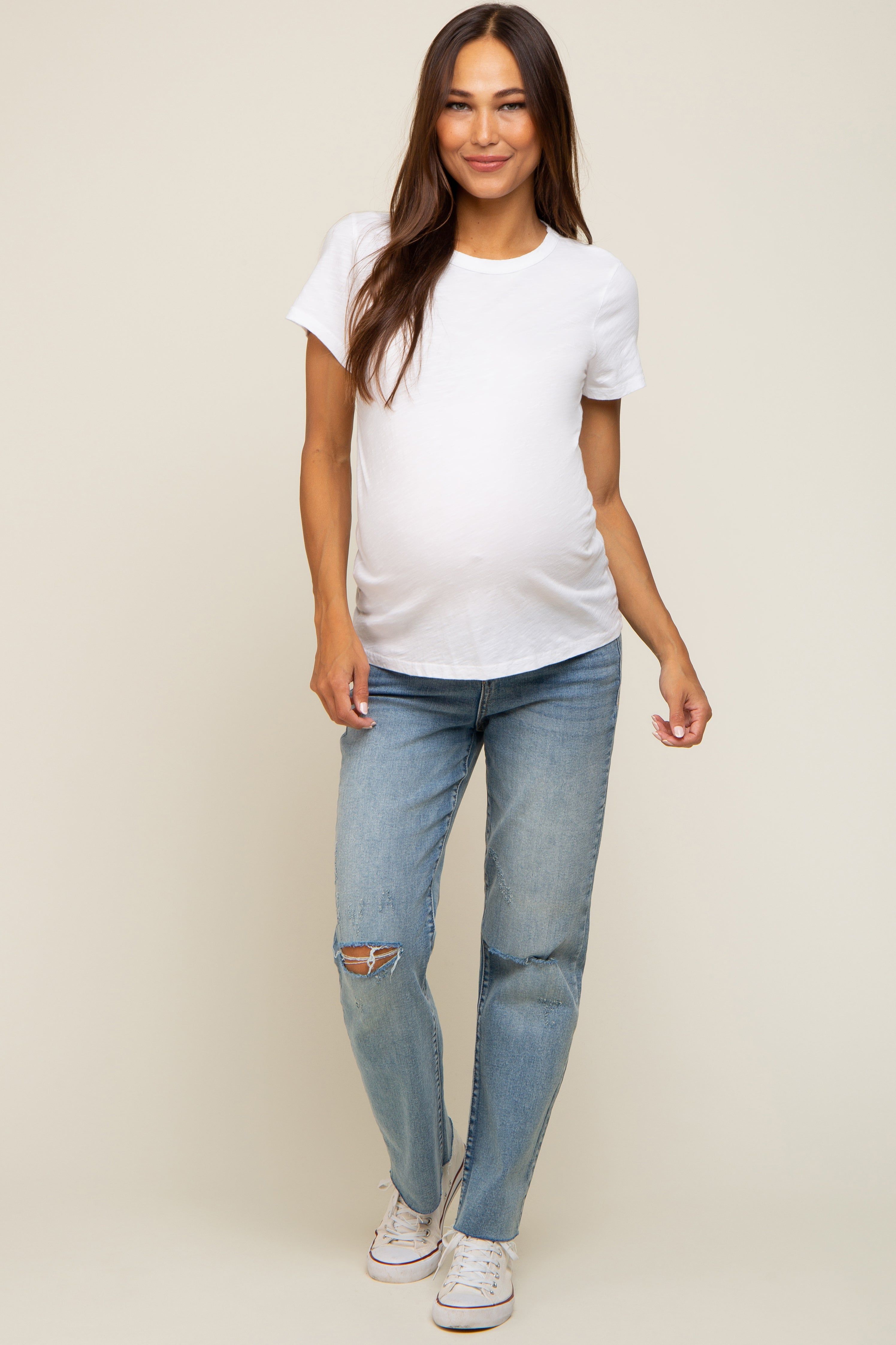 Ivory Slub Knit Cropped Maternity T-Shirt sold by Pinkblush product image thumbnail 5