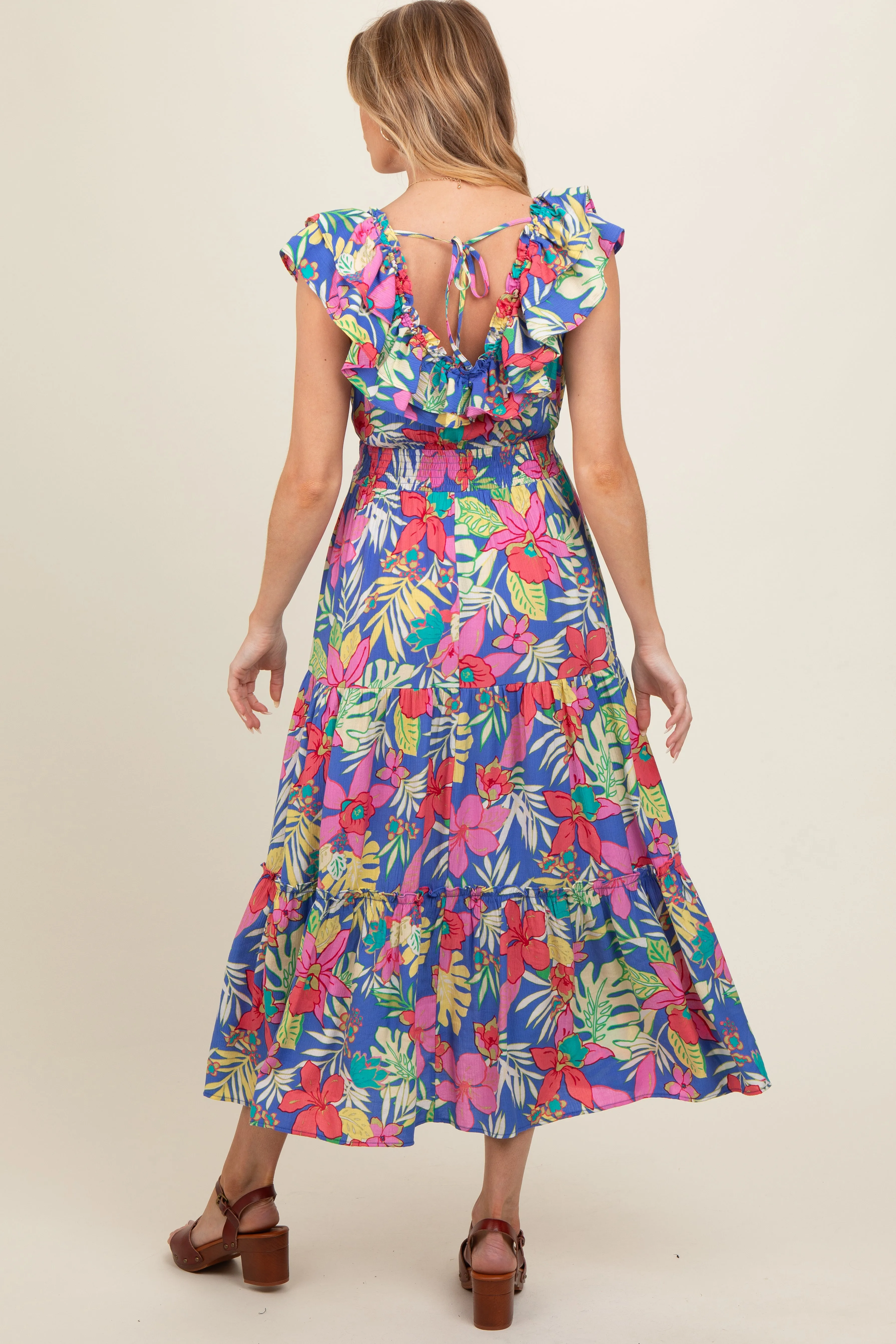 Periwinkle Ruffle V-Neck Tiered Maternity Maxi Dress sold by Pinkblush product image thumbnail 4