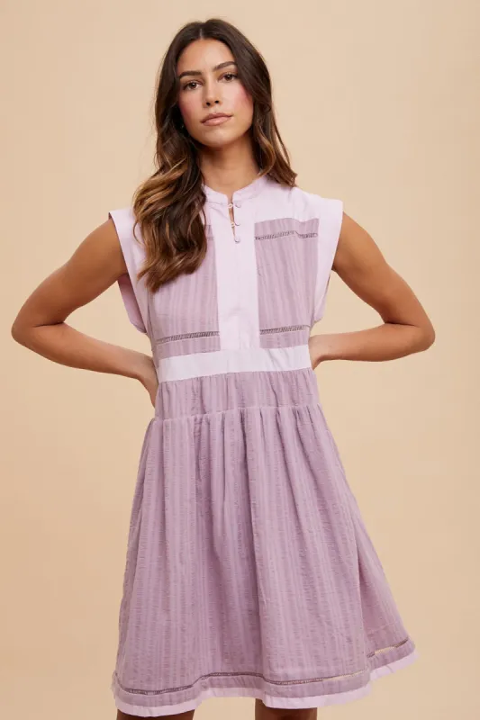 Pink Combo Contrast Trim Detail Button Front Woven Mini Dress sold by Pinkblush