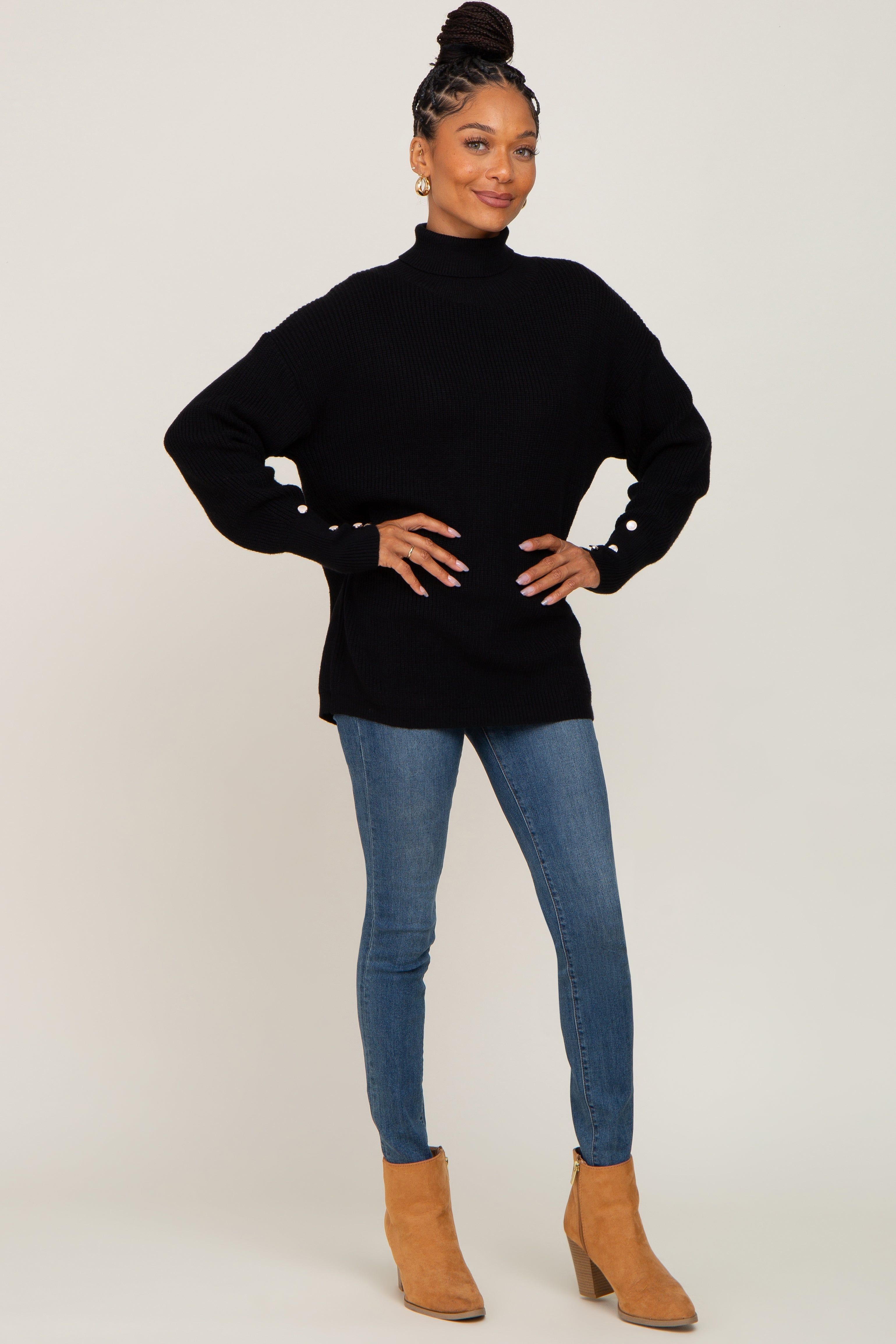 Black Button Accent Turtleneck Sweater sold by Pinkblush product image thumbnail 4