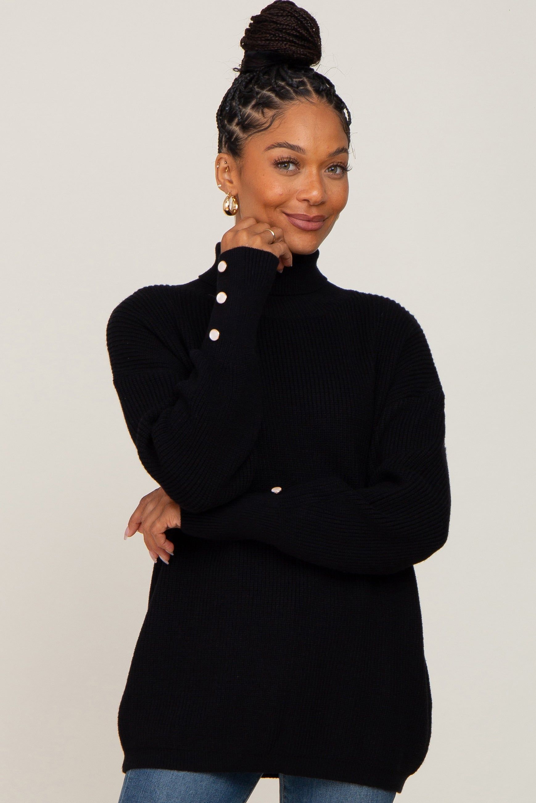 Black Button Accent Turtleneck Sweater sold by Pinkblush product image thumbnail 2