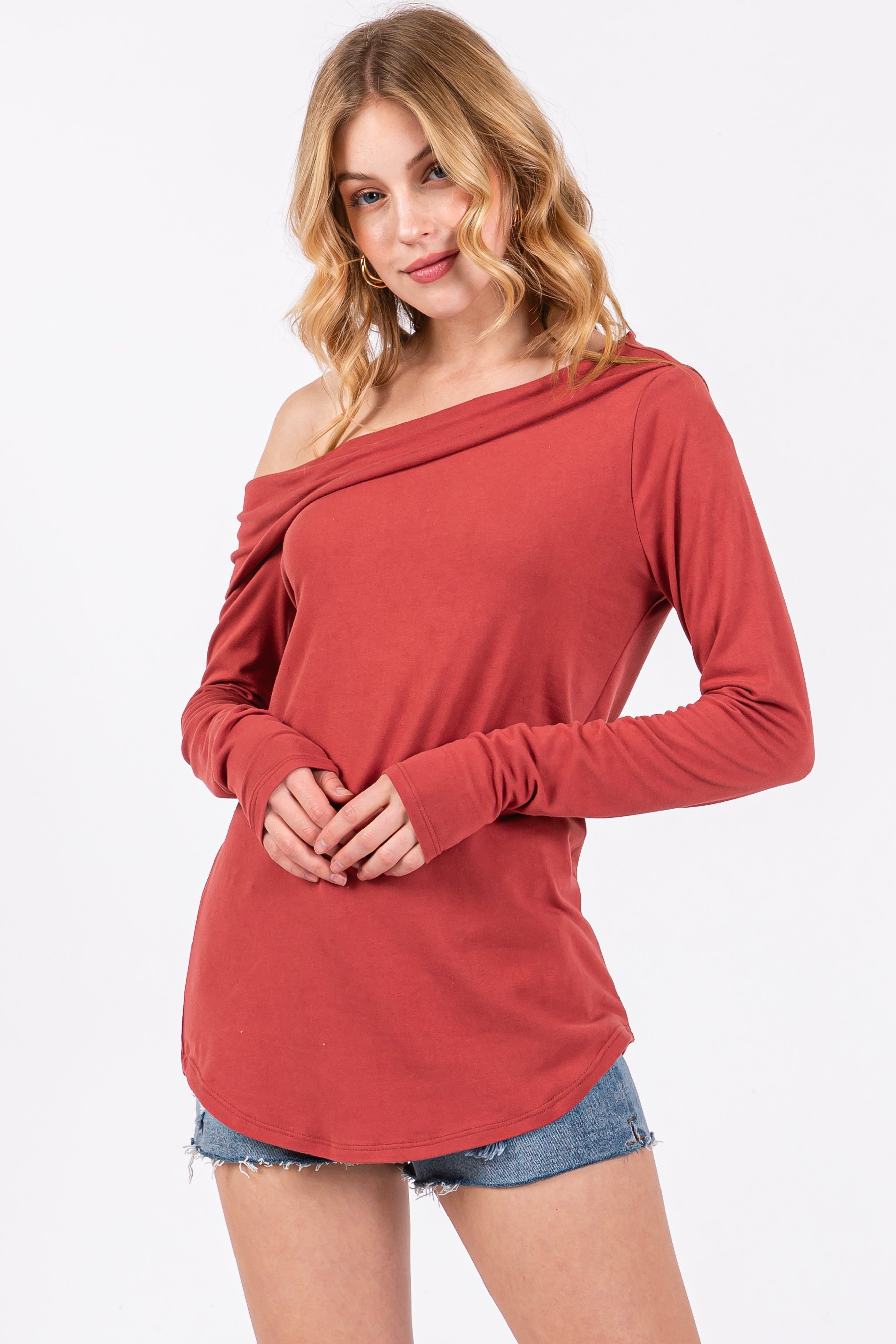 Rust Long Sleeve Off Shoulder Top sold by Pinkblush