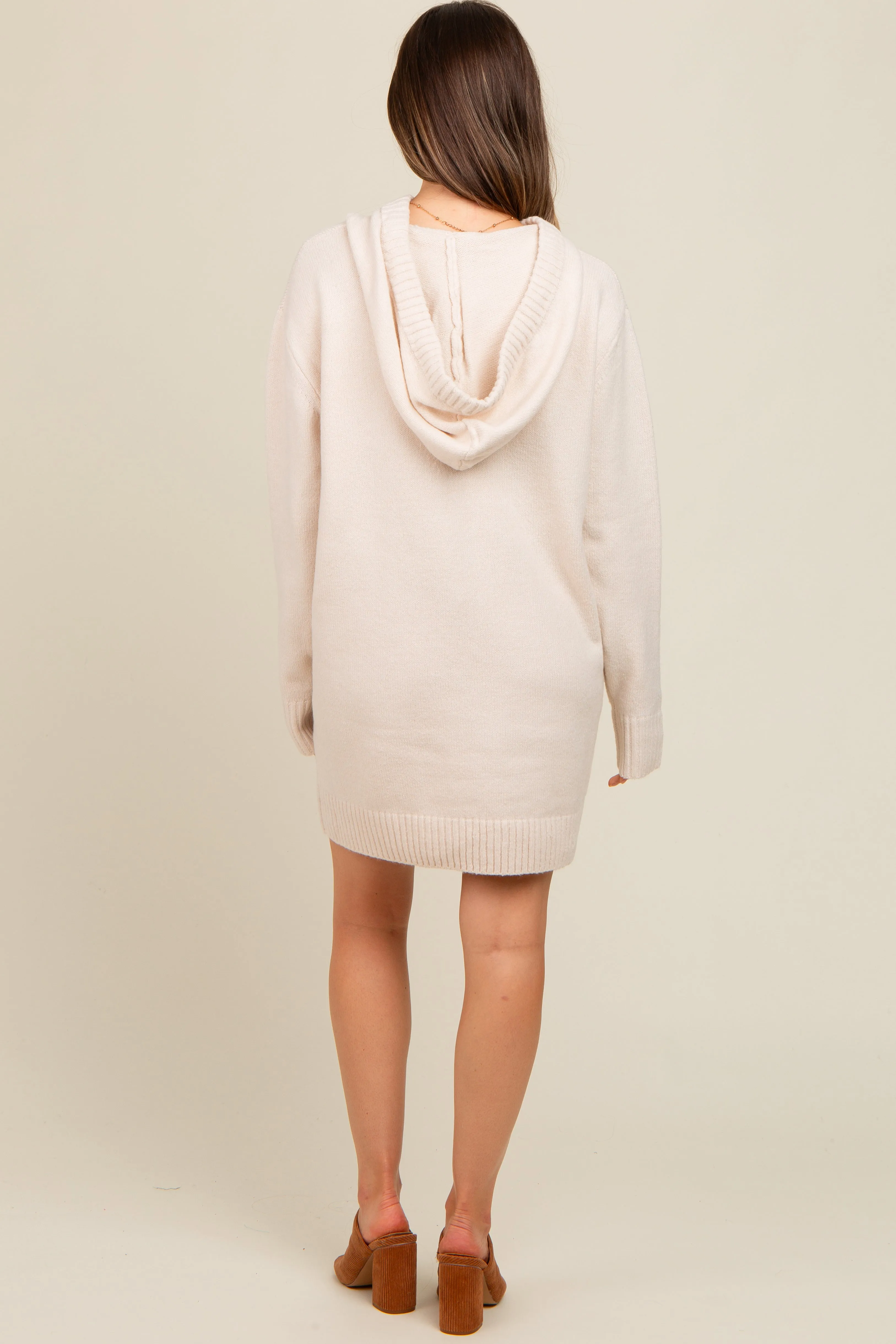 Cream Hooded Front Pocket Maternity Sweater Dress sold by Pinkblush product image thumbnail 2