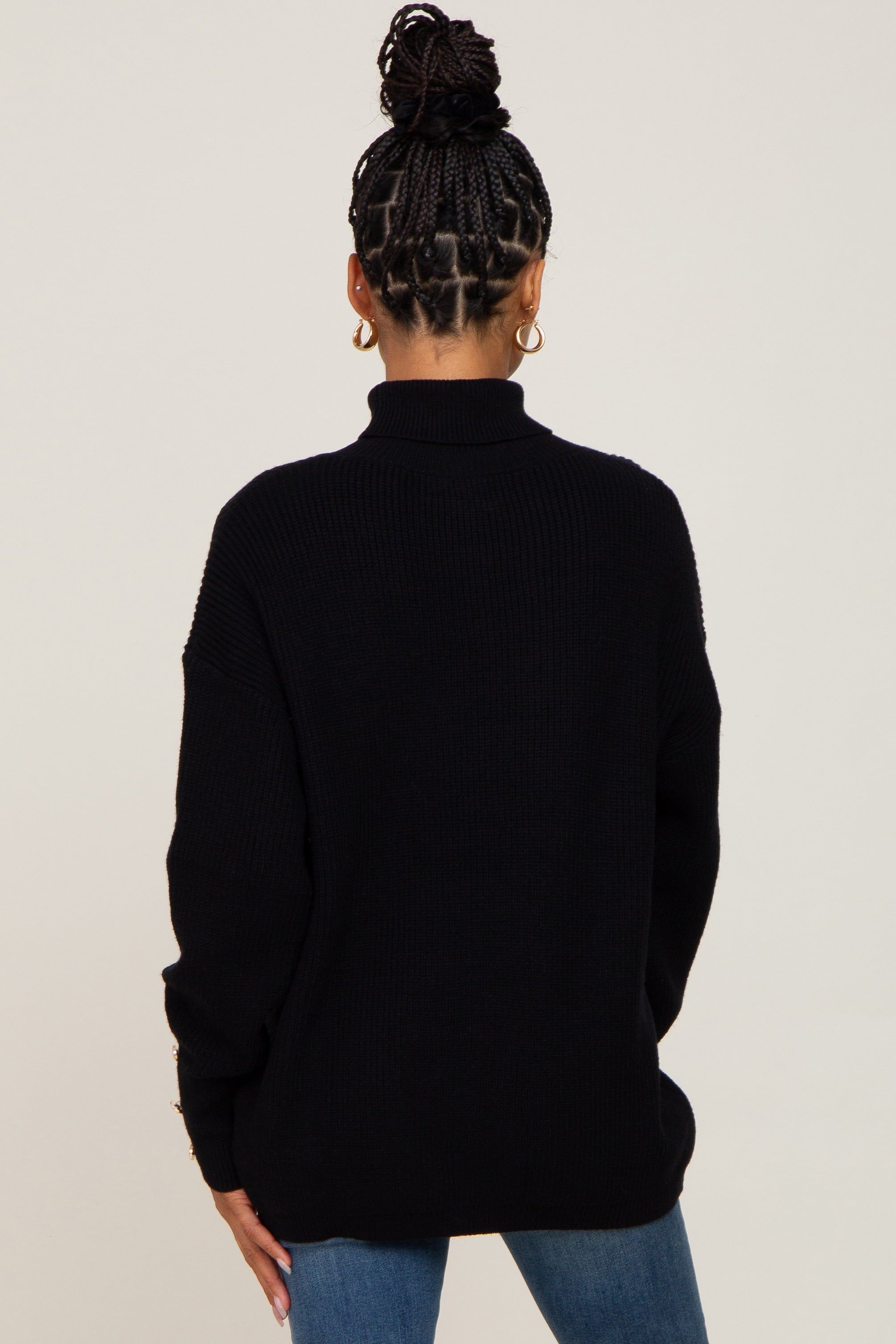 Black Button Accent Turtleneck Sweater sold by Pinkblush product image thumbnail 3