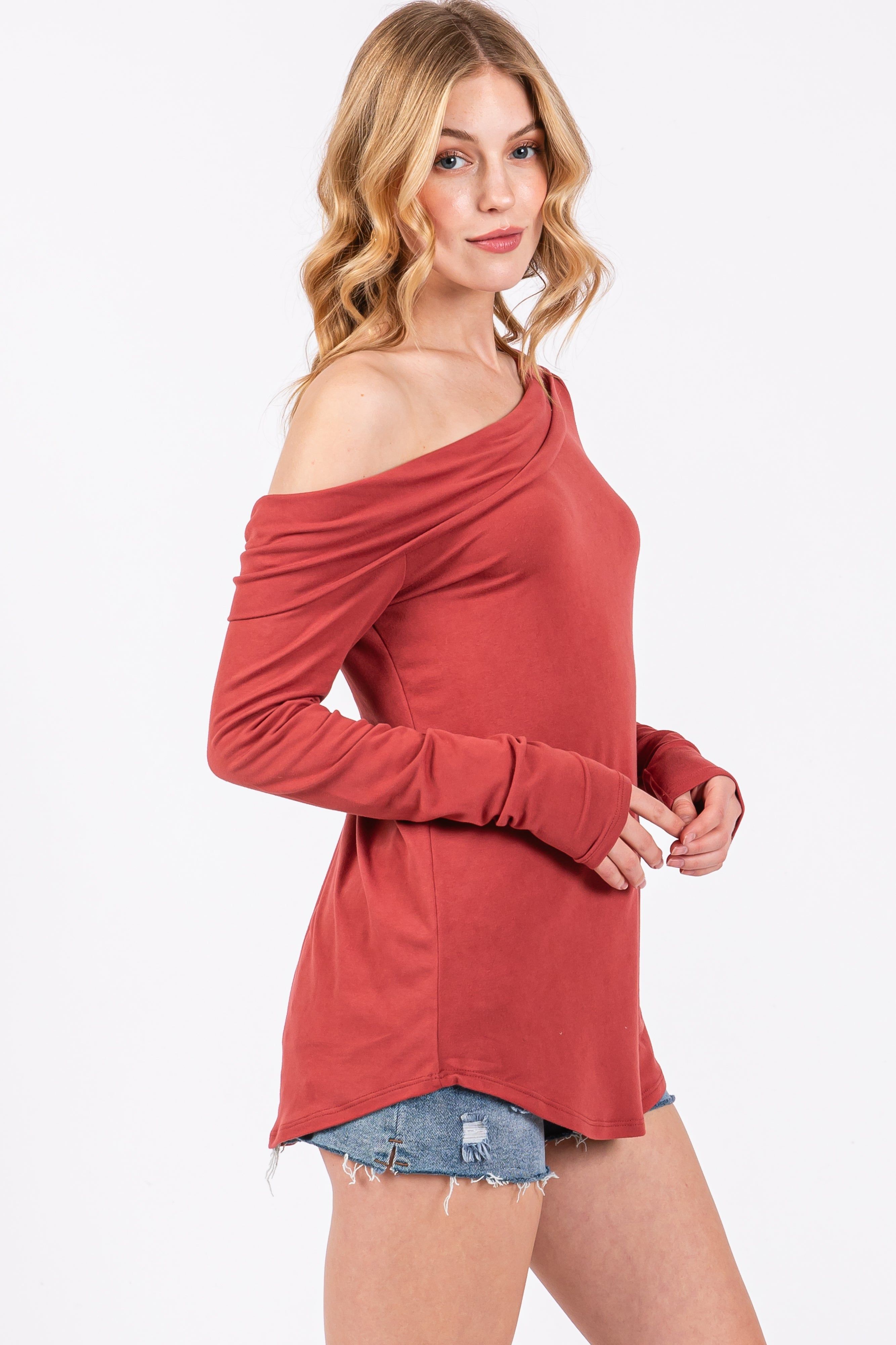 Rust Long Sleeve Off Shoulder Top sold by Pinkblush product image thumbnail 2