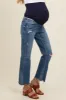 Blue Vintage Wash Raw Hem Crop Flare Maternity Jeans sold by Pinkblush