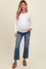 Blue Vintage Wash Raw Hem Crop Flare Maternity Jeans sold by Pinkblush