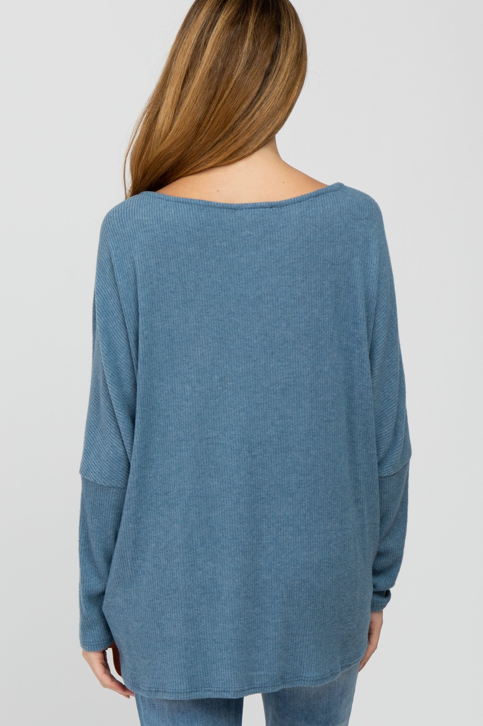 Teal Brushed Ribbed Dolman Sleeve Maternity Top sold by Pinkblush product image thumbnail 4