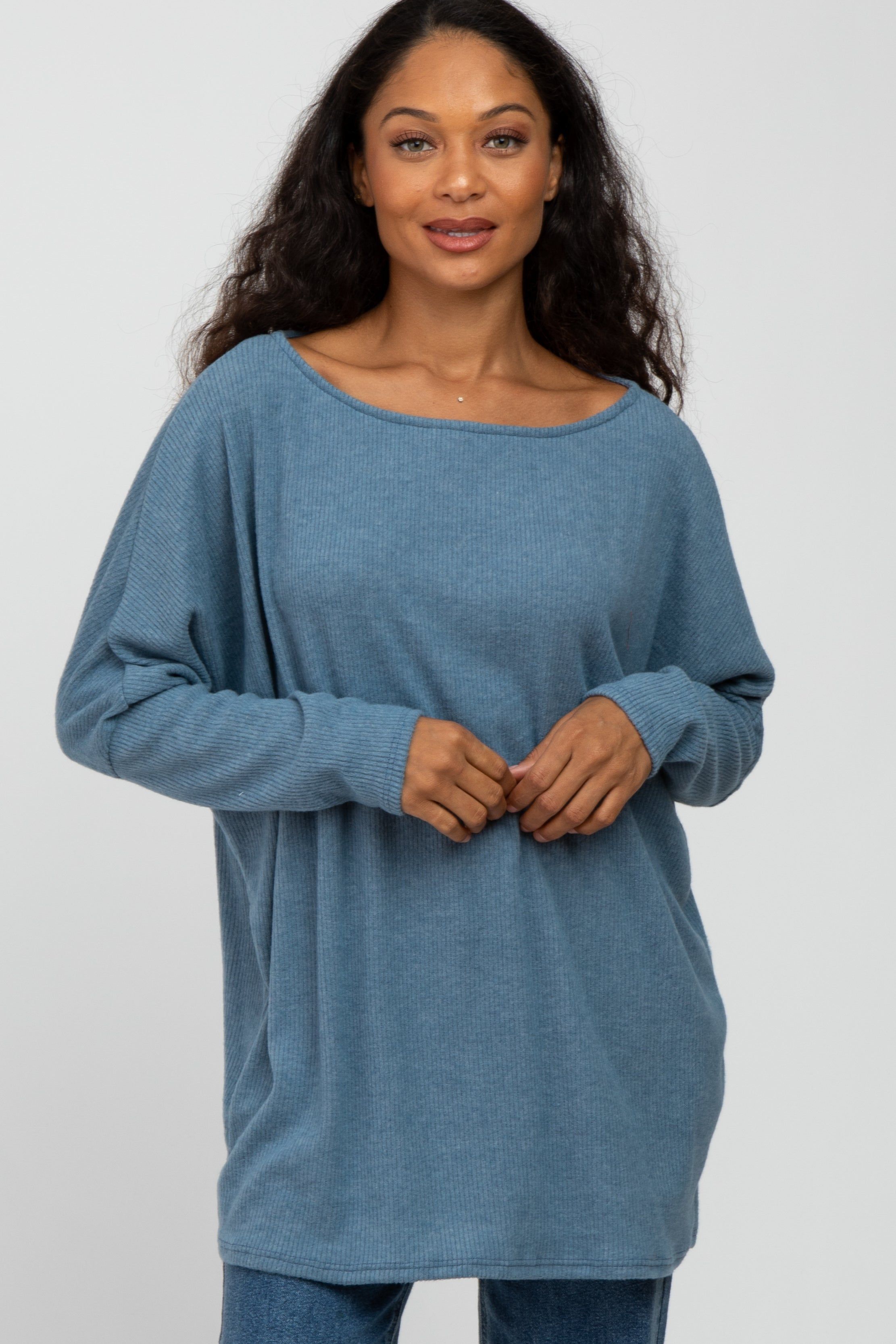Teal Brushed Ribbed Dolman Sleeve Maternity Top sold by Pinkblush product image thumbnail 5