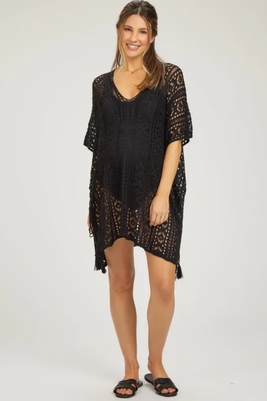 Black Crochet Knit Maternity Swim Cover Up sold by Pinkblush