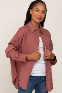 Mauve Oversized Button Down Maternity Blouse sold by Pinkblush