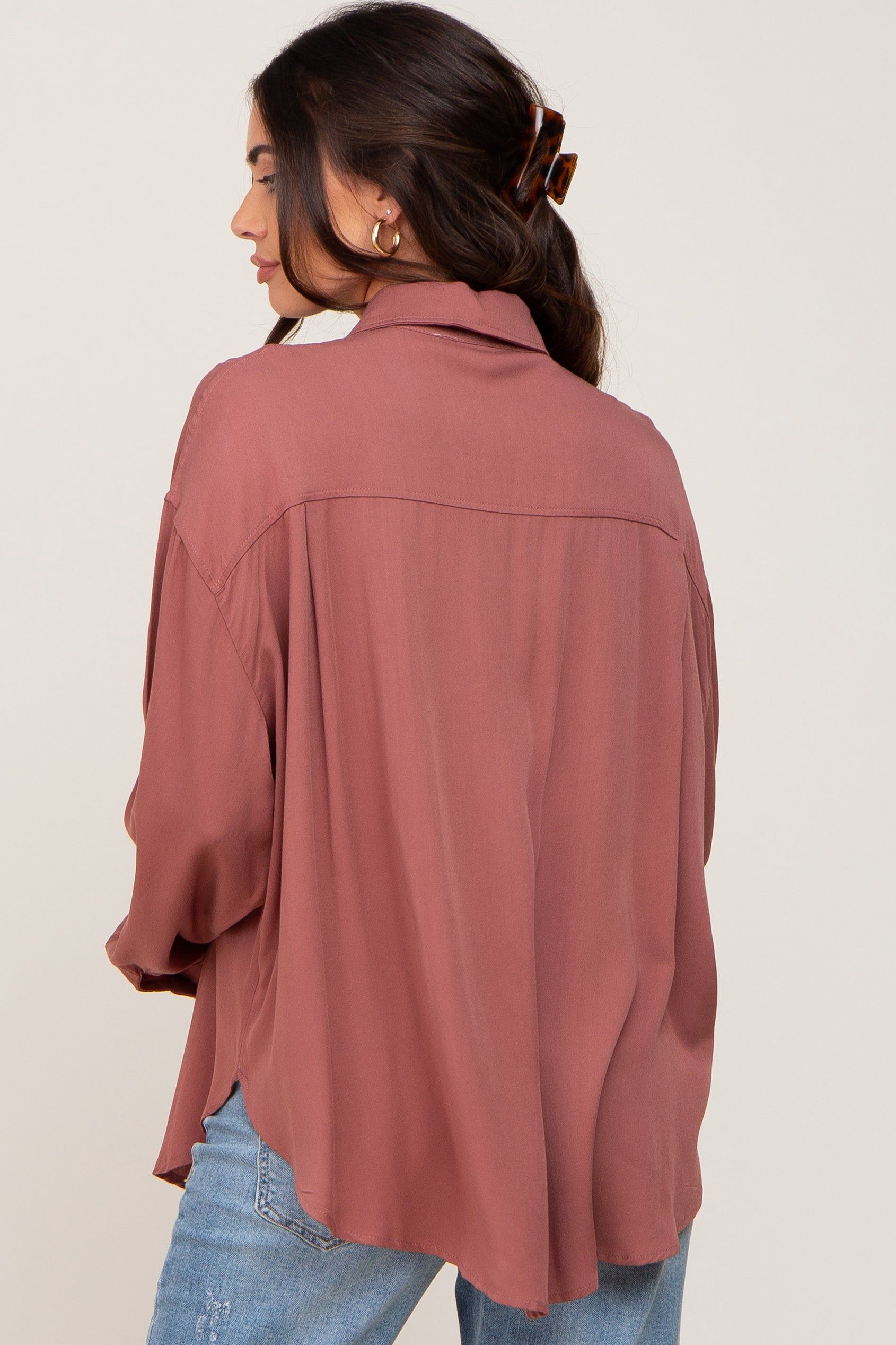 Mauve Oversized Button Down Maternity Blouse sold by Pinkblush product image thumbnail 3