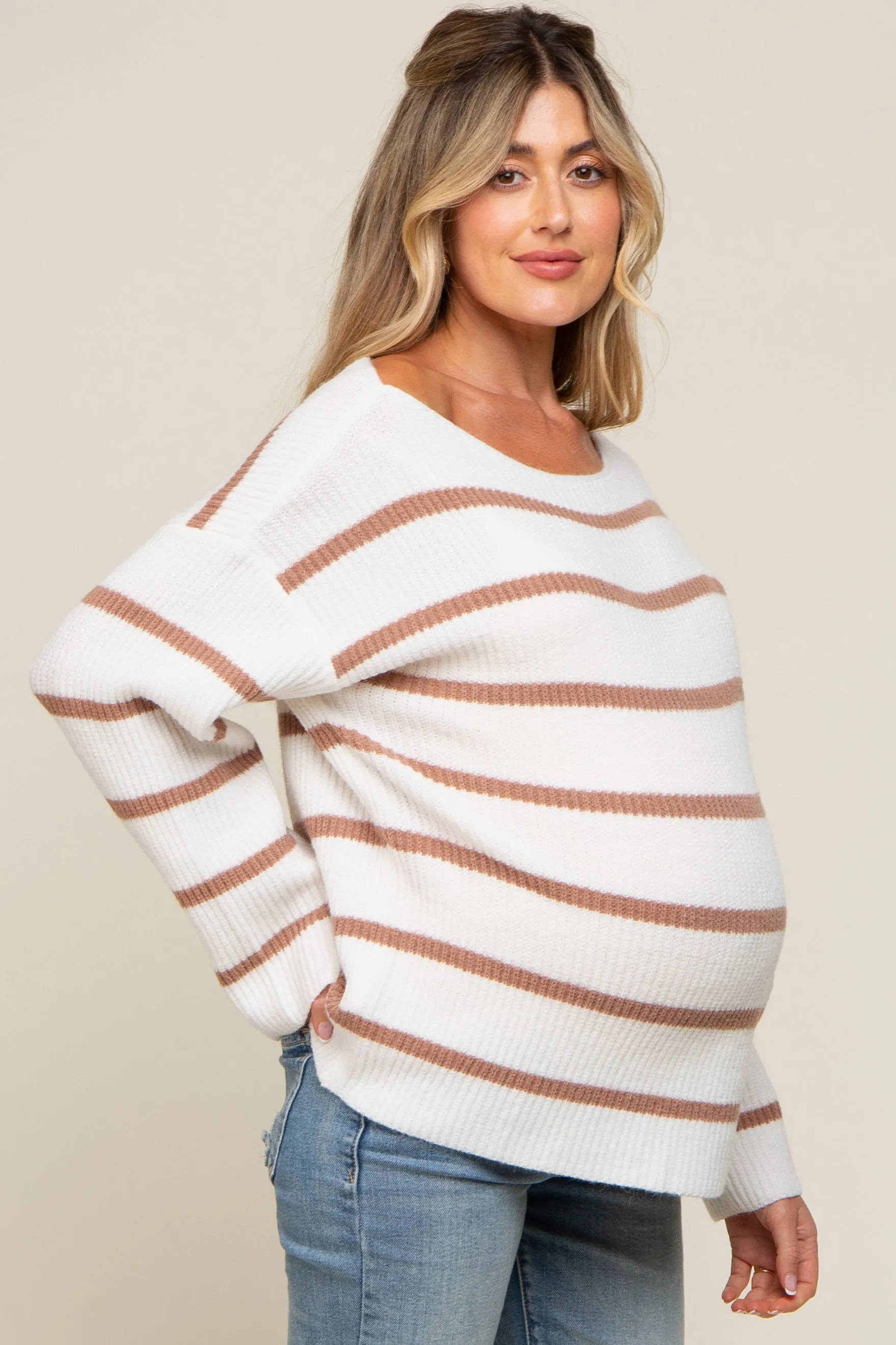 Mocha Striped Boat Neck Maternity Sweater sold by Pinkblush product image thumbnail 2