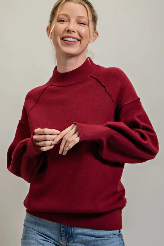 Burgundy Knit Long Sleeve Mock Neck Top sold by Pinkblush