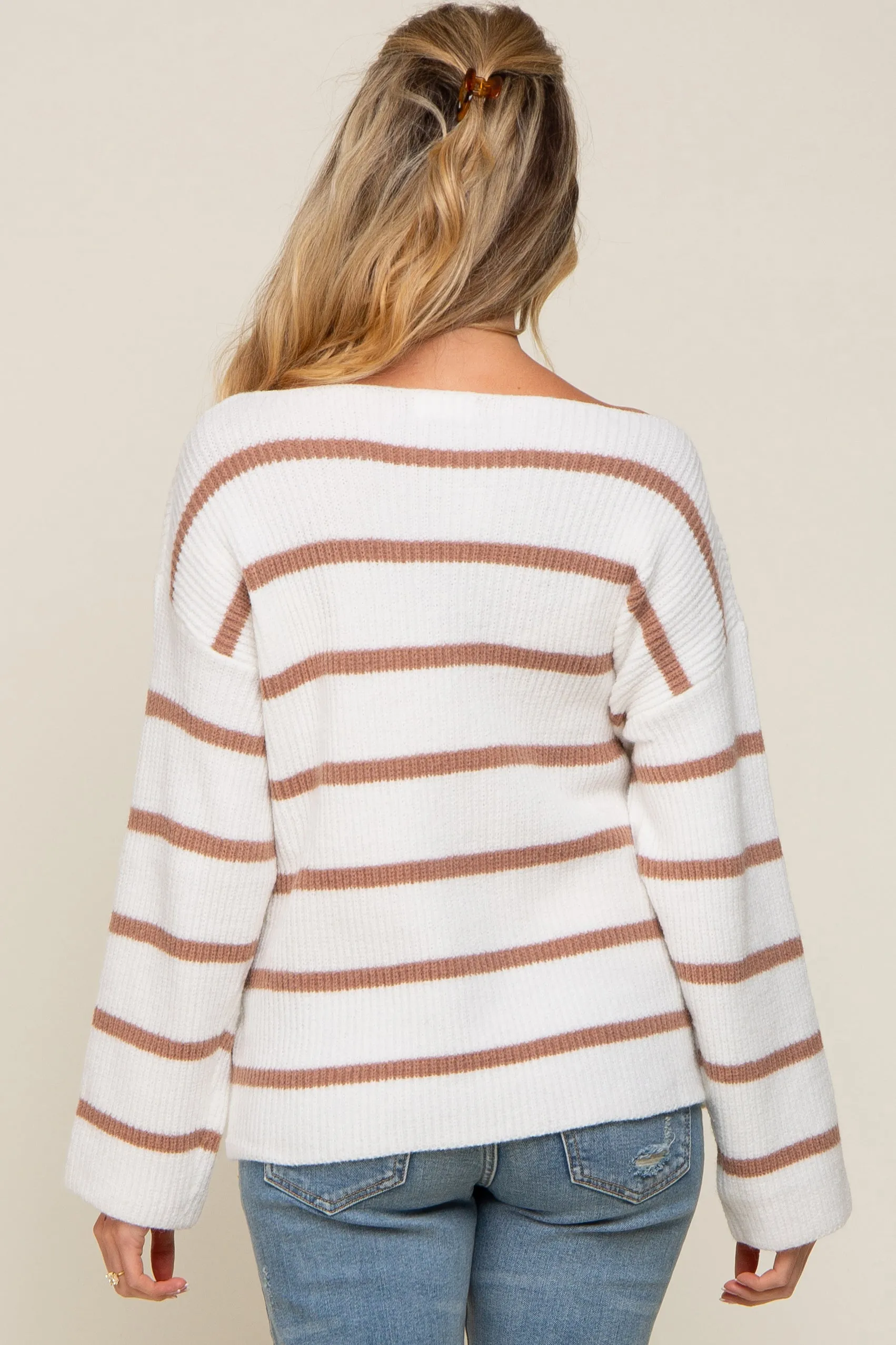 Mocha Striped Boat Neck Maternity Sweater sold by Pinkblush product image thumbnail 3