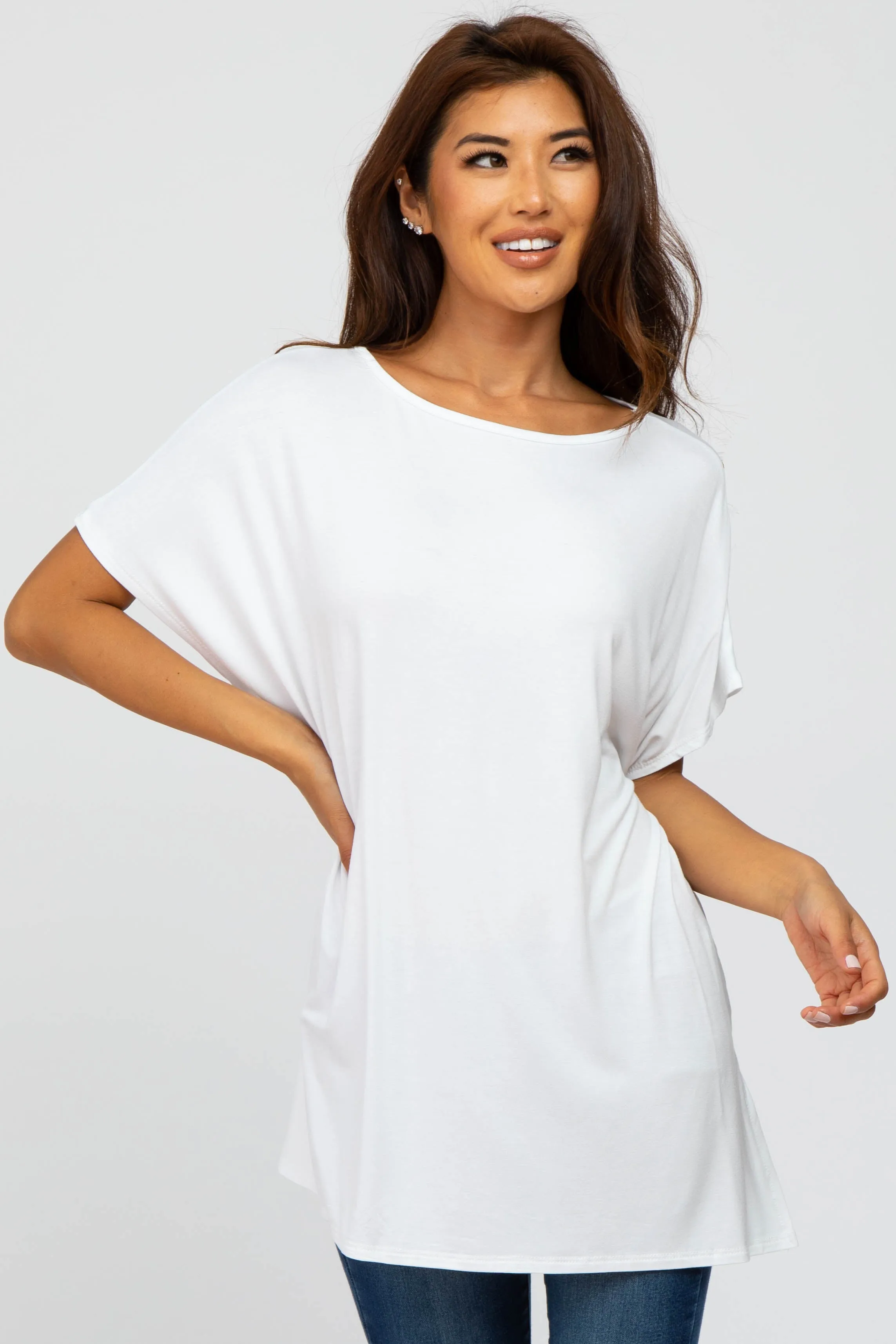 White Short Sleeve Boatneck Top sold by Pinkblush