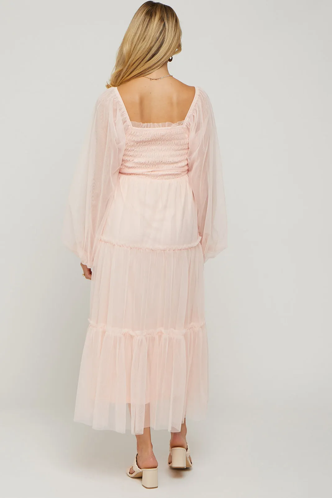 Light Pink Mesh Tiered Long Sleeve Maternity Maxi Dress sold by Pinkblush product image thumbnail 3