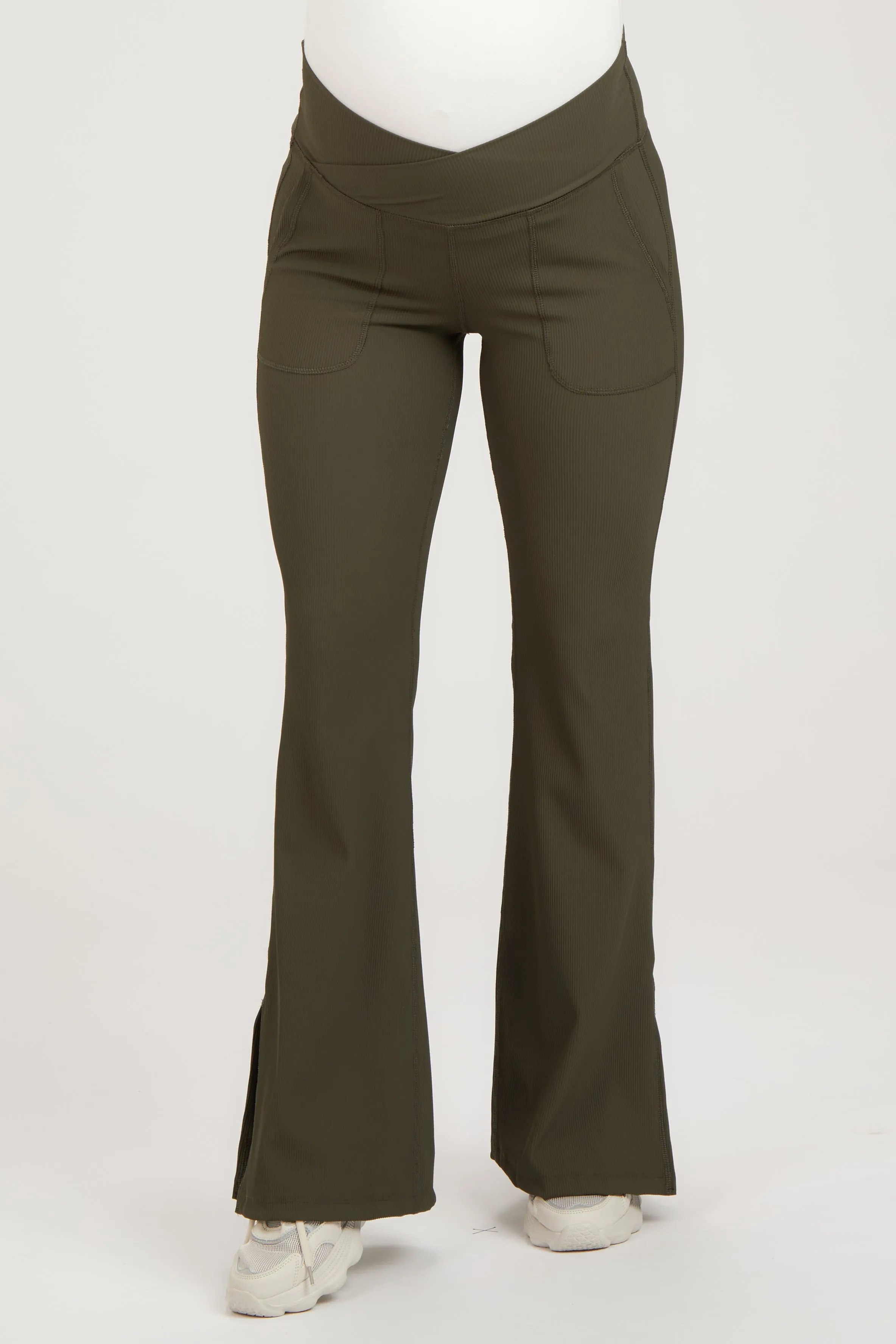 Olive V-Waist Ribbed Bootcut Maternity Leggings sold by Pinkblush product image thumbnail 3