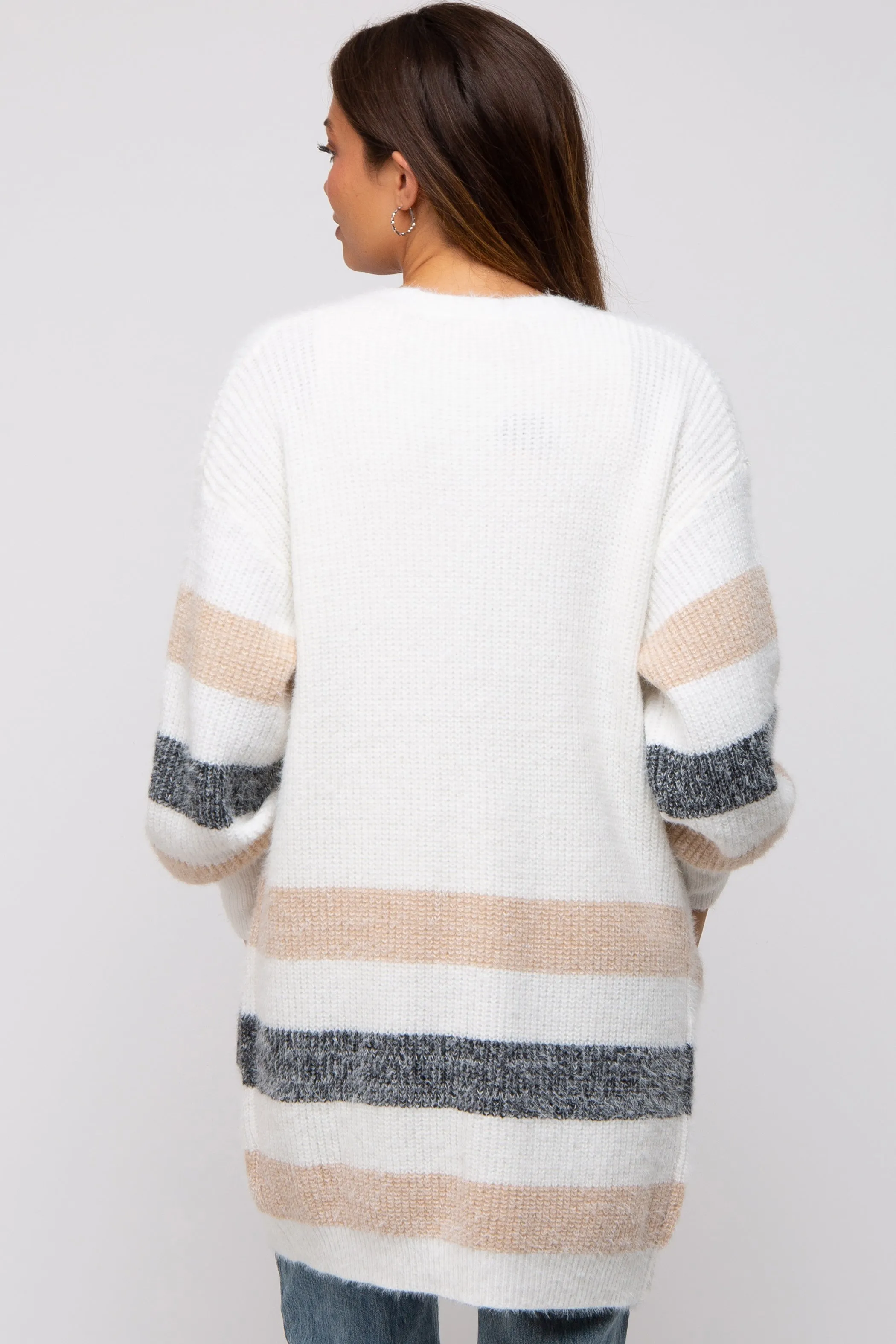 White Striped Eyelash Knit Button Front Maternity Cardigan sold by Pinkblush product image thumbnail 4