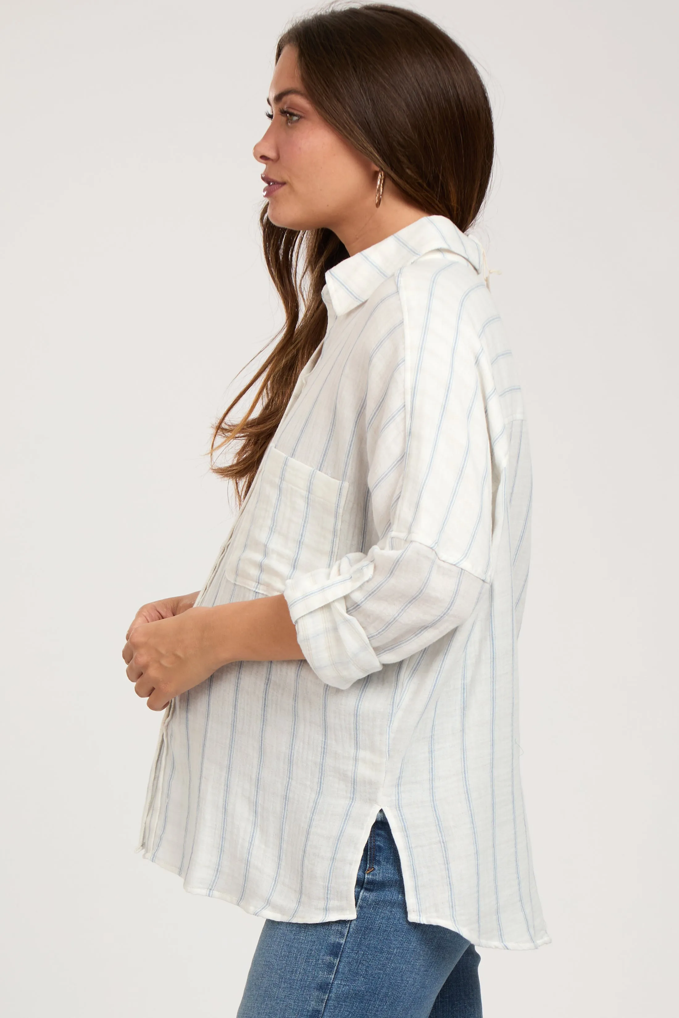 Ivory Striped Gauze Button Down Maternity Top sold by Pinkblush product image thumbnail 3