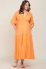 Orange Deep V-Neck Tiered Maternity Plus Maxi Dress sold by Pinkblush
