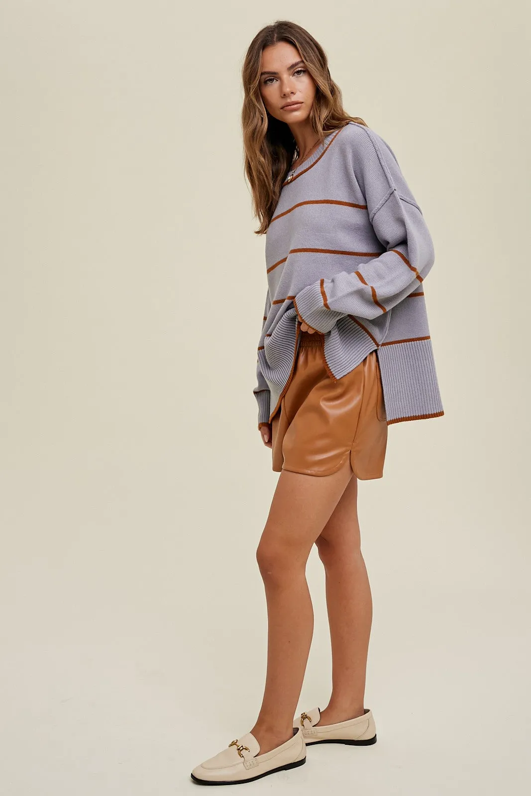 Blue Striped Sweater With Side Slits sold by Pinkblush product image thumbnail 3