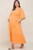 Orange Deep V-Neck Tiered Maternity Plus Maxi Dress sold by Pinkblush