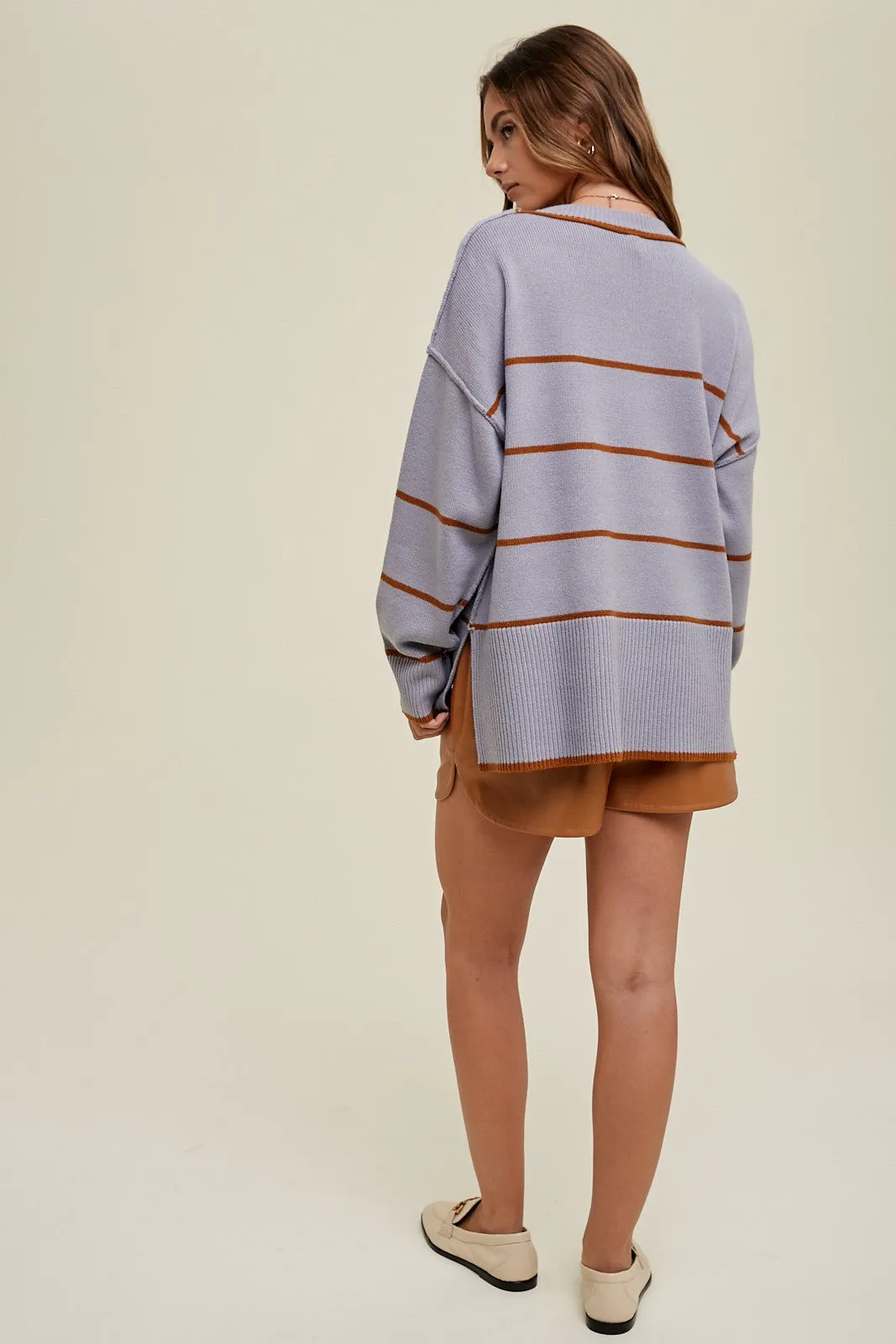 Blue Striped Sweater With Side Slits sold by Pinkblush product image thumbnail 4