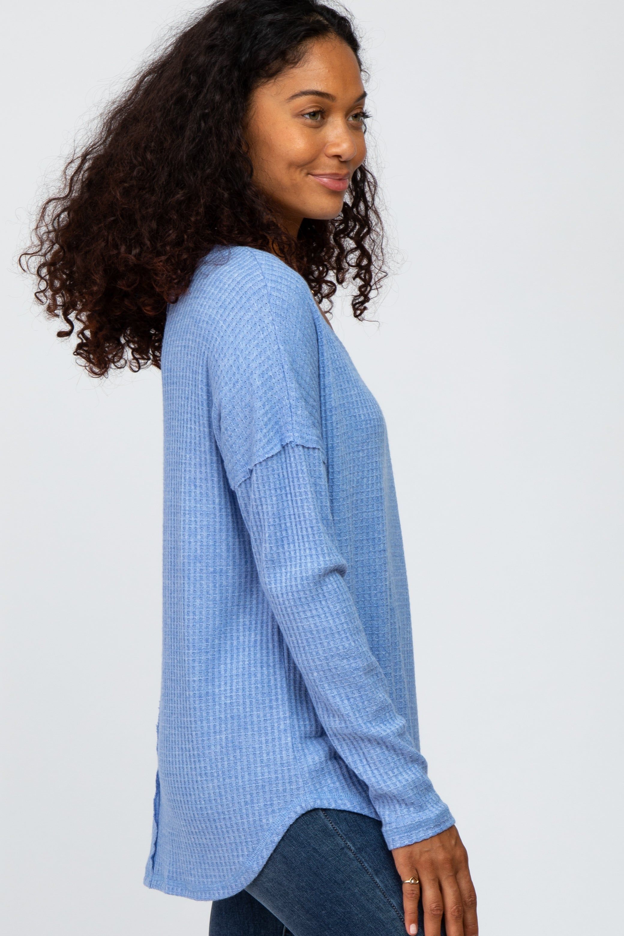 Blue Waffle Knit Long Sleeve Top sold by Pinkblush product image thumbnail 2