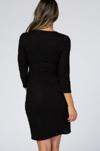 Black Brushed Knit Wrap Fitted Nursing Dress sold by Pinkblush