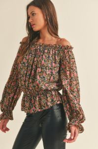 Black Floral Off The Shoulder Floral Top sold by Pinkblush