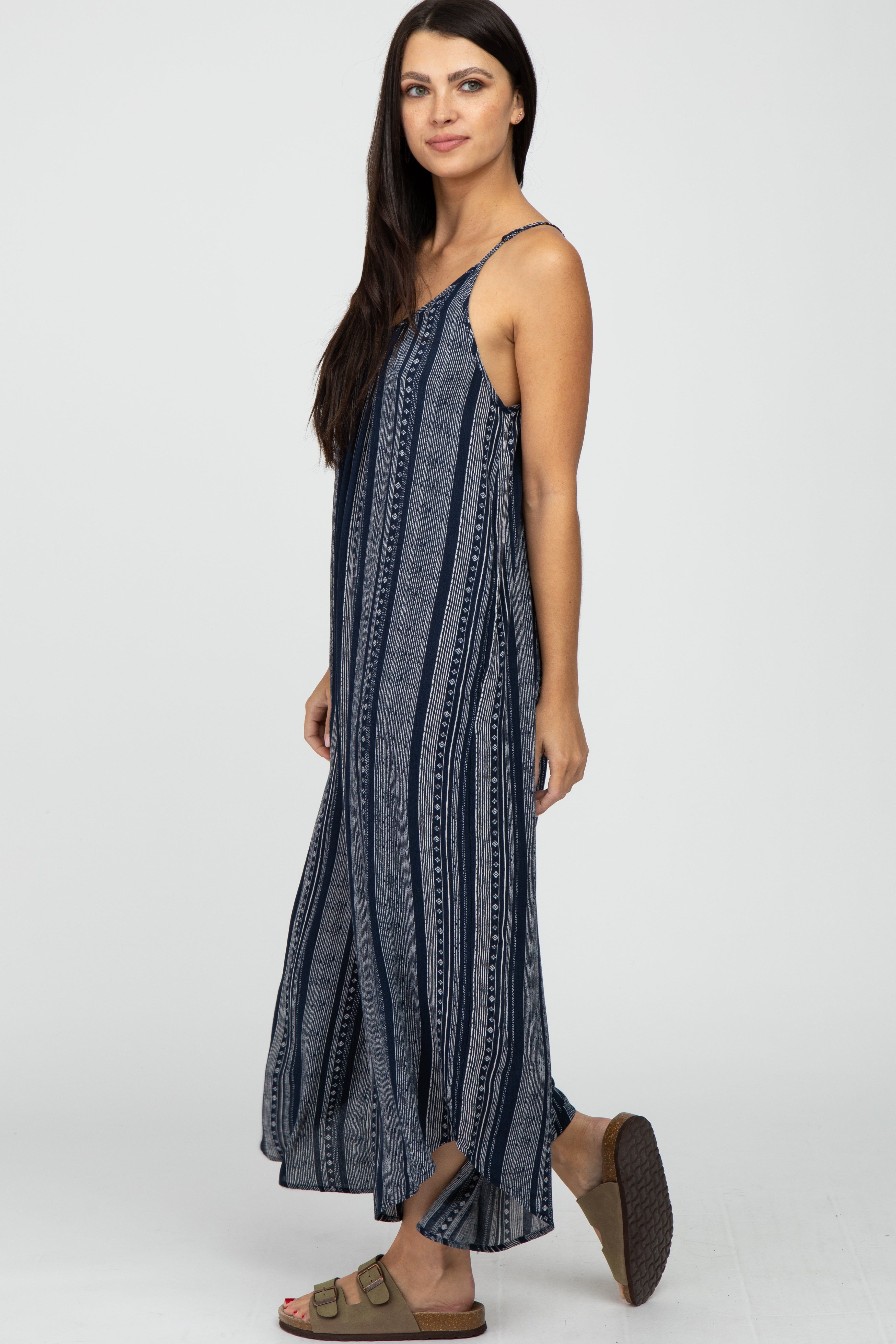 Navy Blue Printed Stripe Jumpsuit sold by Pinkblush product image thumbnail 2