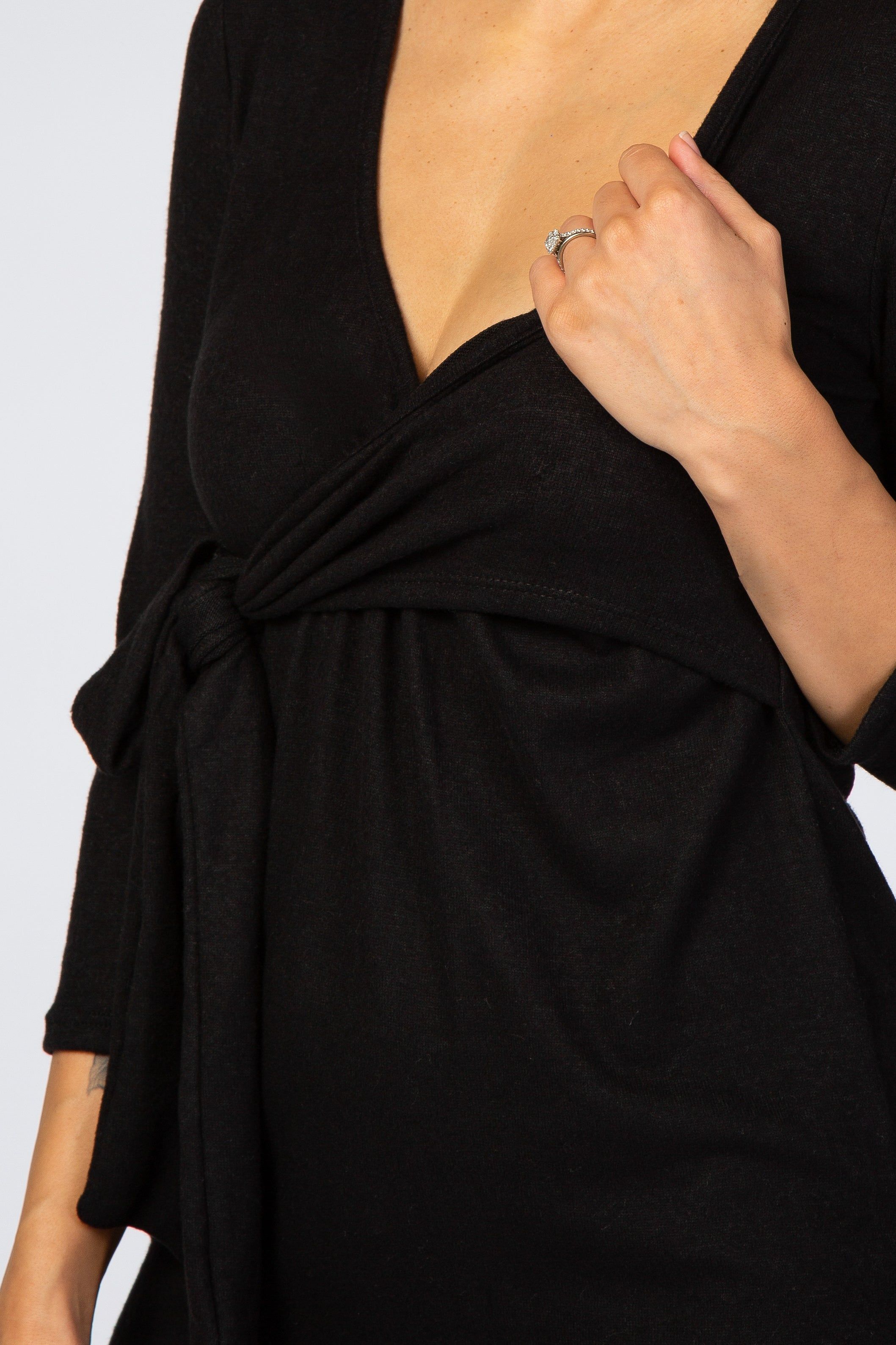 Black Brushed Knit Wrap Fitted Nursing Dress sold by Pinkblush product image thumbnail 5