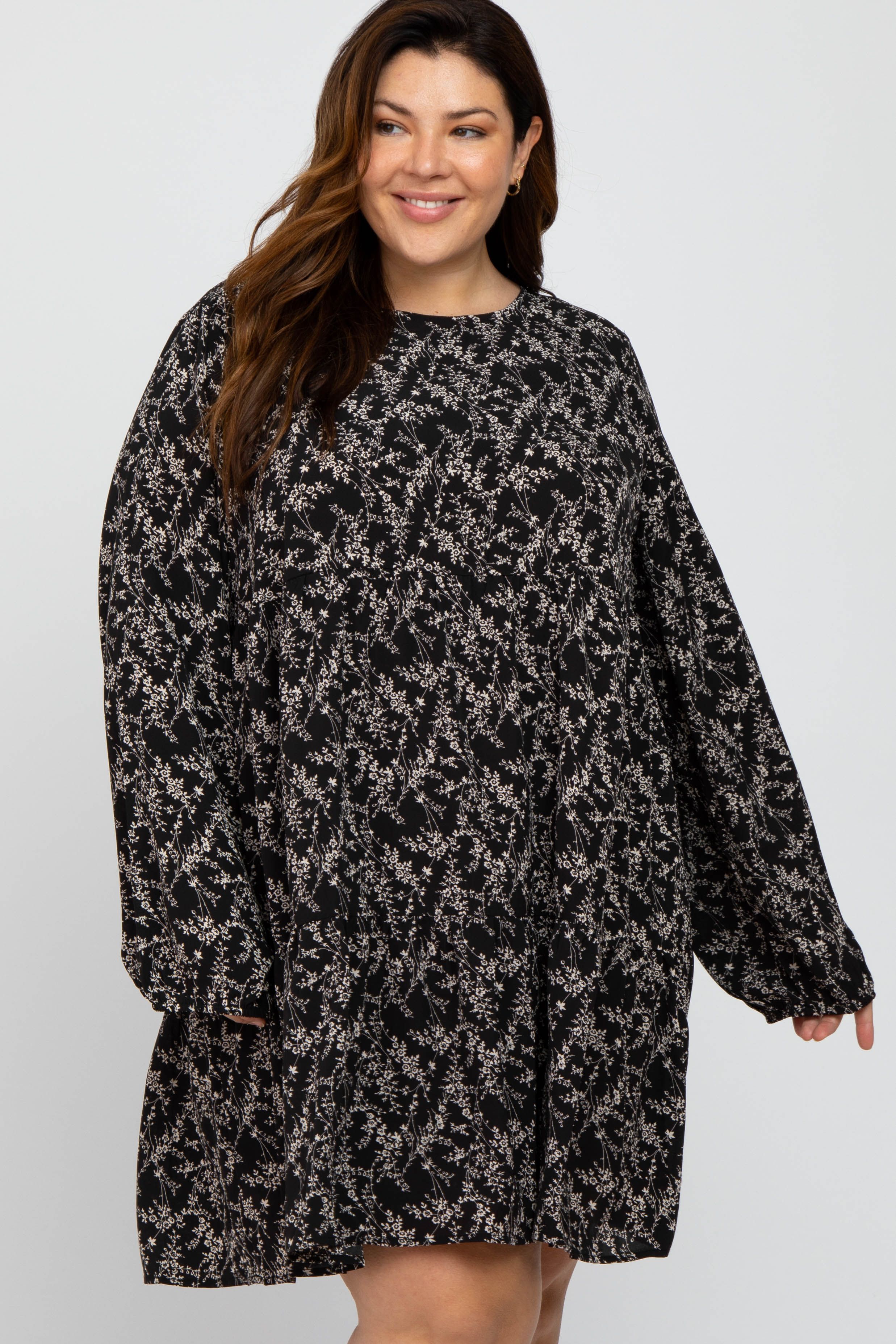 Black Floral Ruffle Hem Plus Dress sold by Pinkblush product image thumbnail 4