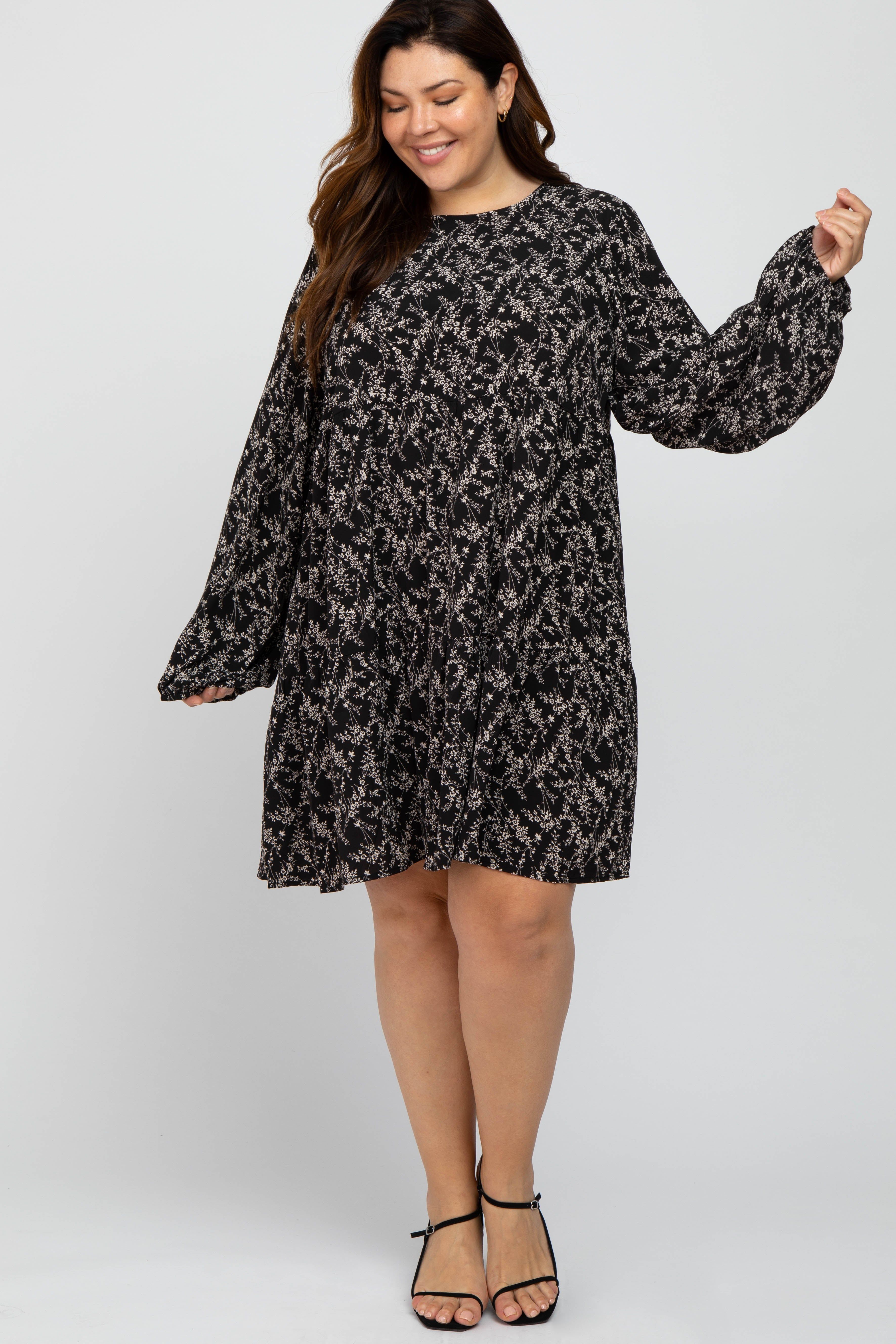 Black Floral Ruffle Hem Plus Dress sold by Pinkblush