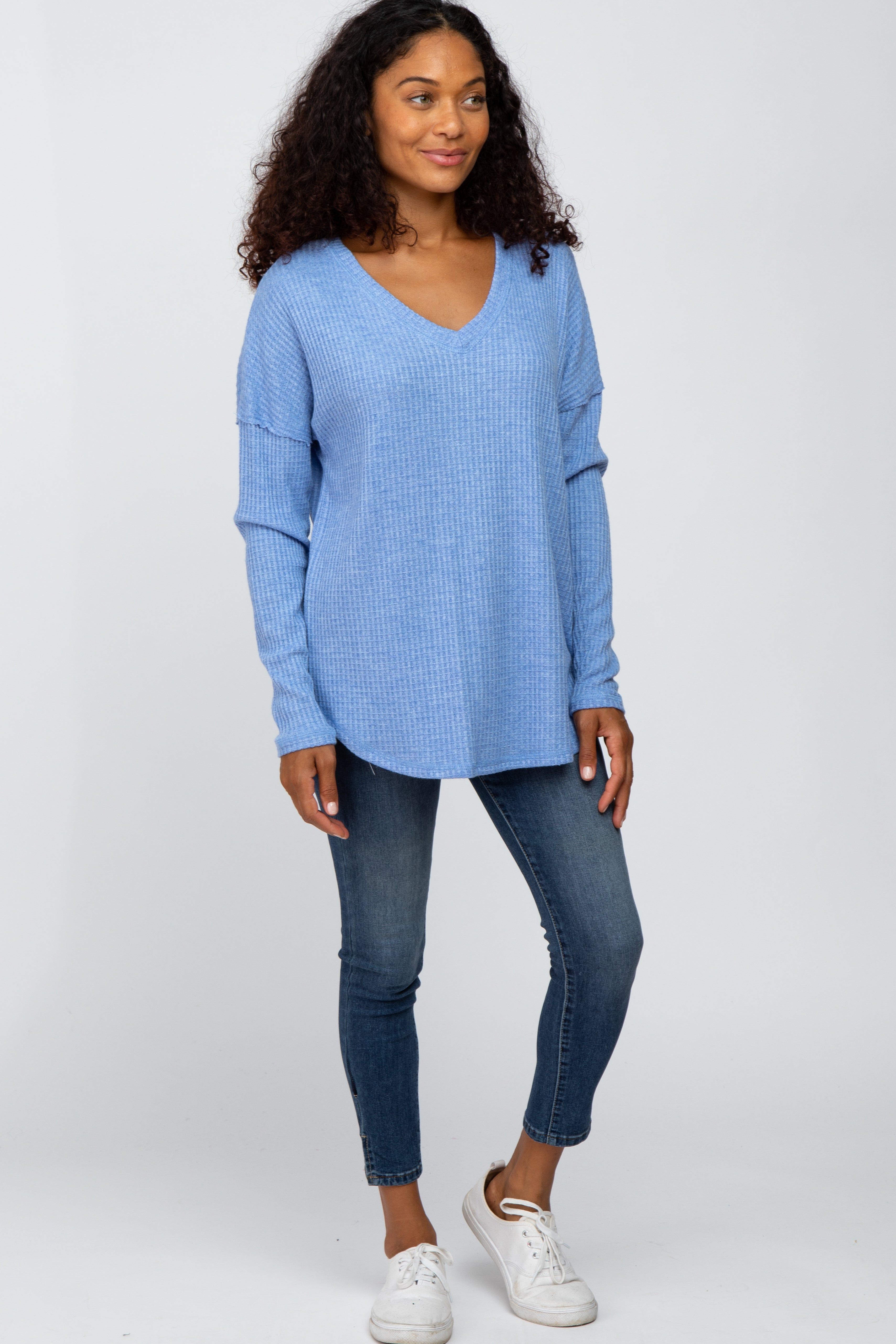 Blue Waffle Knit Long Sleeve Top sold by Pinkblush product image thumbnail 4