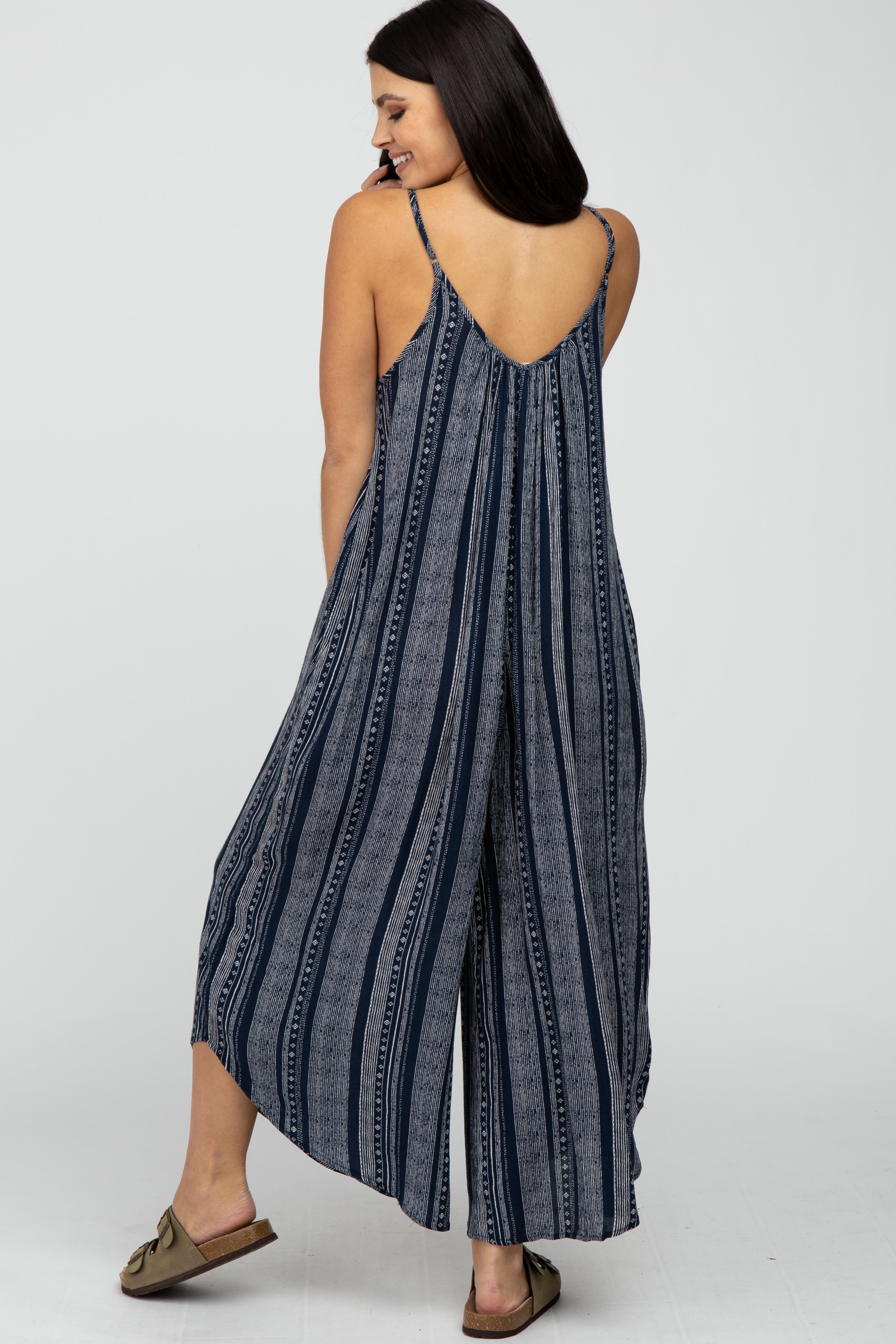 Navy Blue Printed Stripe Jumpsuit sold by Pinkblush product image thumbnail 3