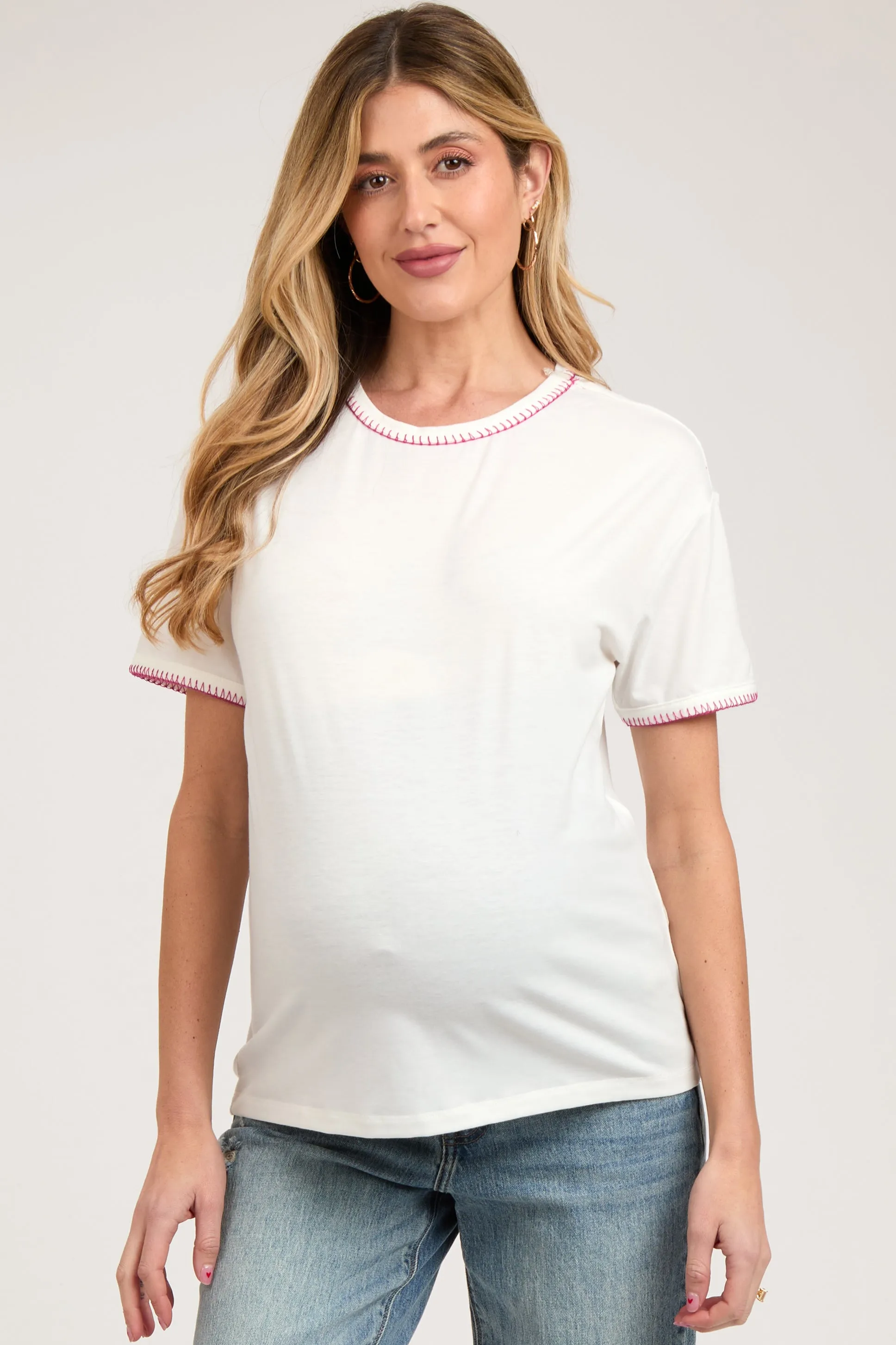 Ivory Embroidered Stitch Short Sleeve Maternity Top sold by Pinkblush product image thumbnail 2