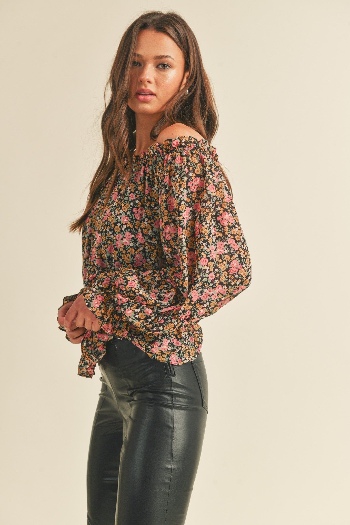 Black Floral Off The Shoulder Floral Top sold by Pinkblush product image thumbnail 2