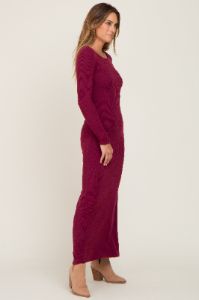 Burgundy Ribbed Fitted Long Sleeve Maxi Dress sold by Pinkblush