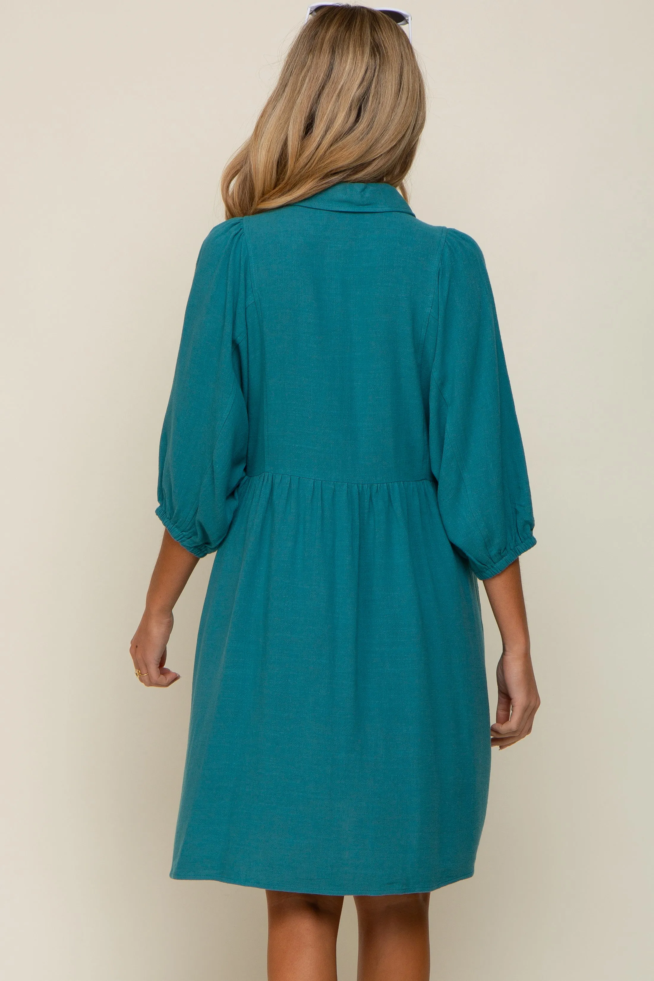 Teal Button Down Collared Maternity Dress sold by Pinkblush product image thumbnail 4