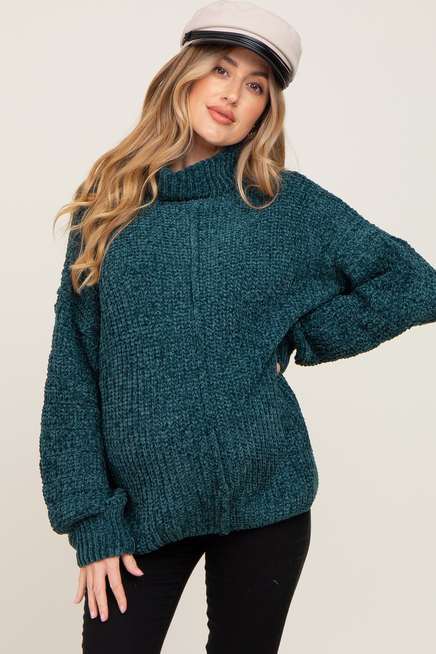 Forest Green Soft Chenille Turtle Neck Maternity Sweater sold by Pinkblush